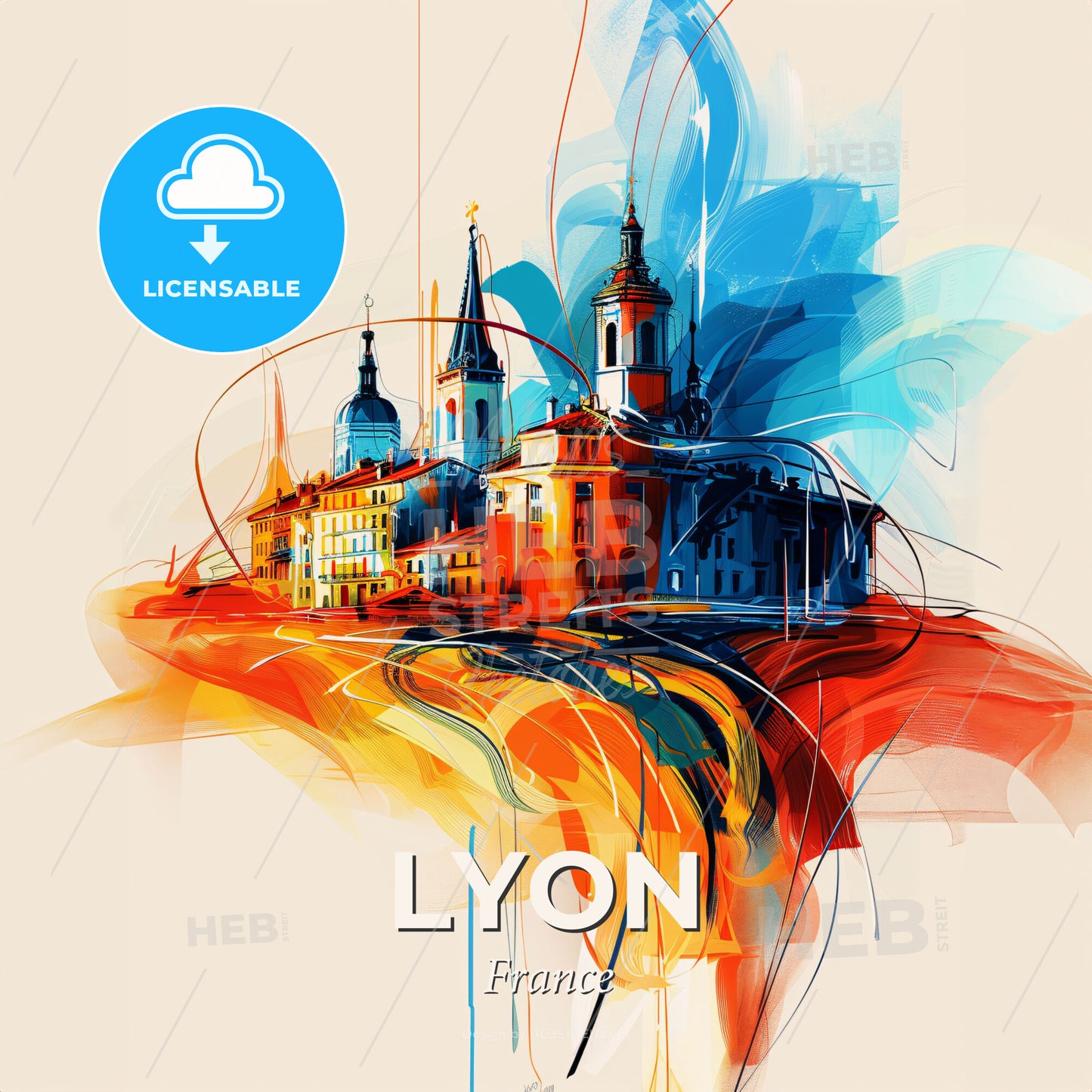 Vibrant Lyon, France - A Colorful Painting Of A Building - Square format print template