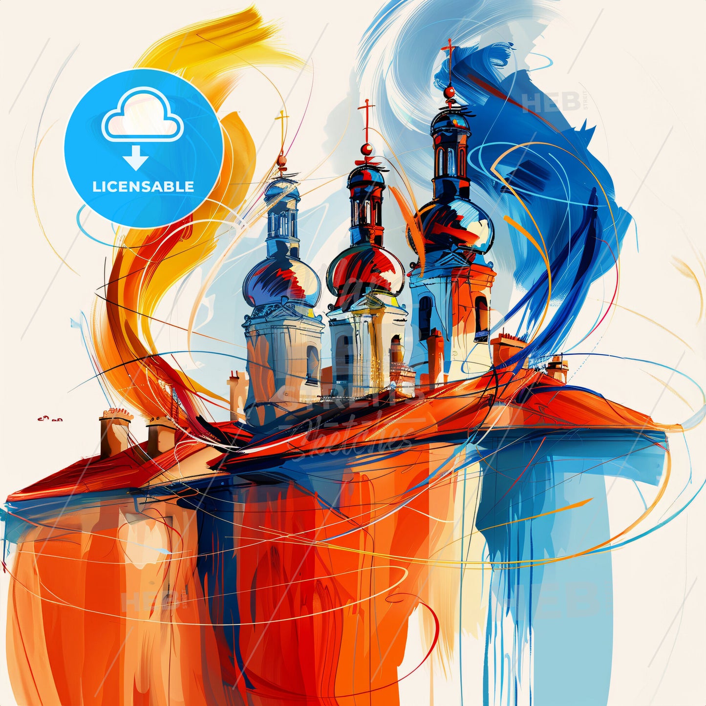 Vibrant Lyon, France - A Painting Of A Building With Colorful Smoke