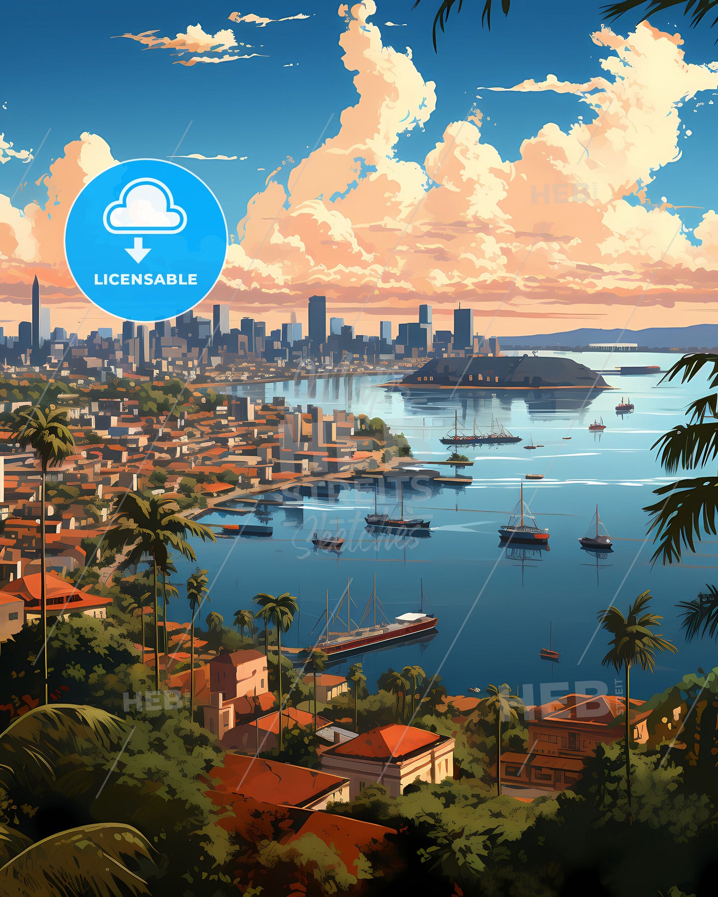 Painterly Vision of Macapa Brazil Skyline Featuring Boats in the River