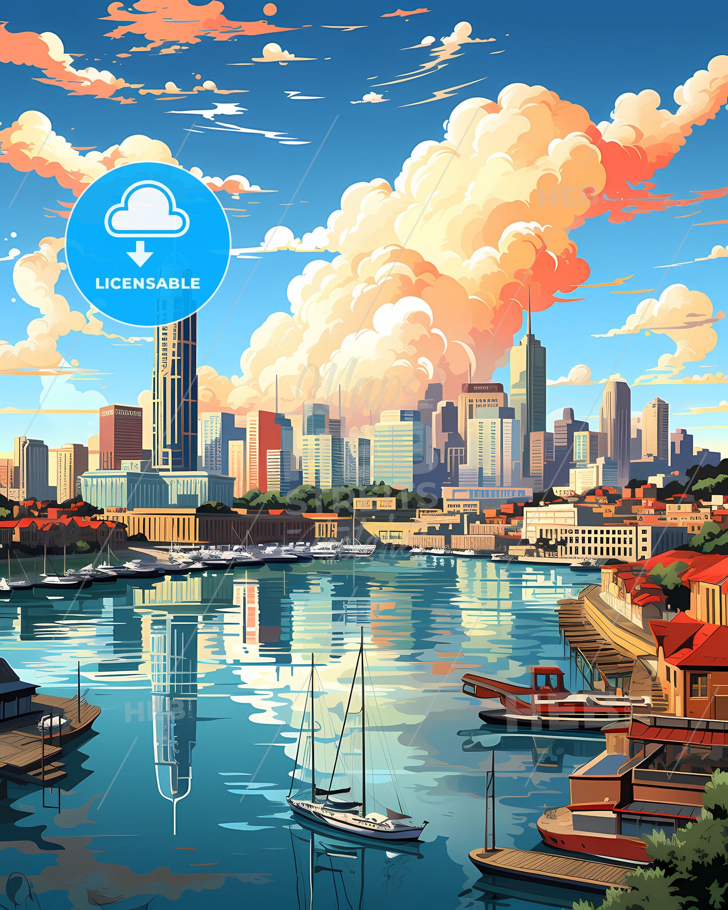 Vibrant Art Painting of Macapa Brazil Skyline Cityscape with Boats on River