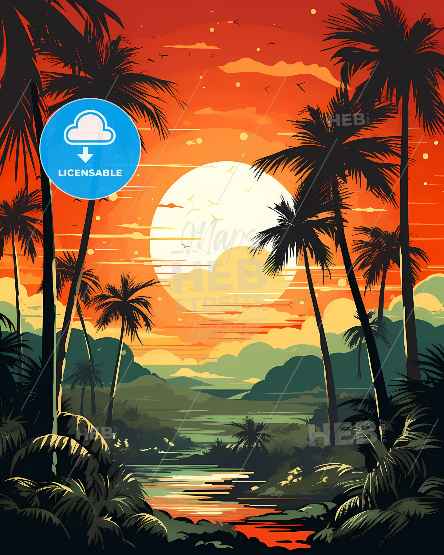 Maceio Brazil Skyline Canvas Art Print Painting Abstract Vivid Colorful Sunset River Palm Trees