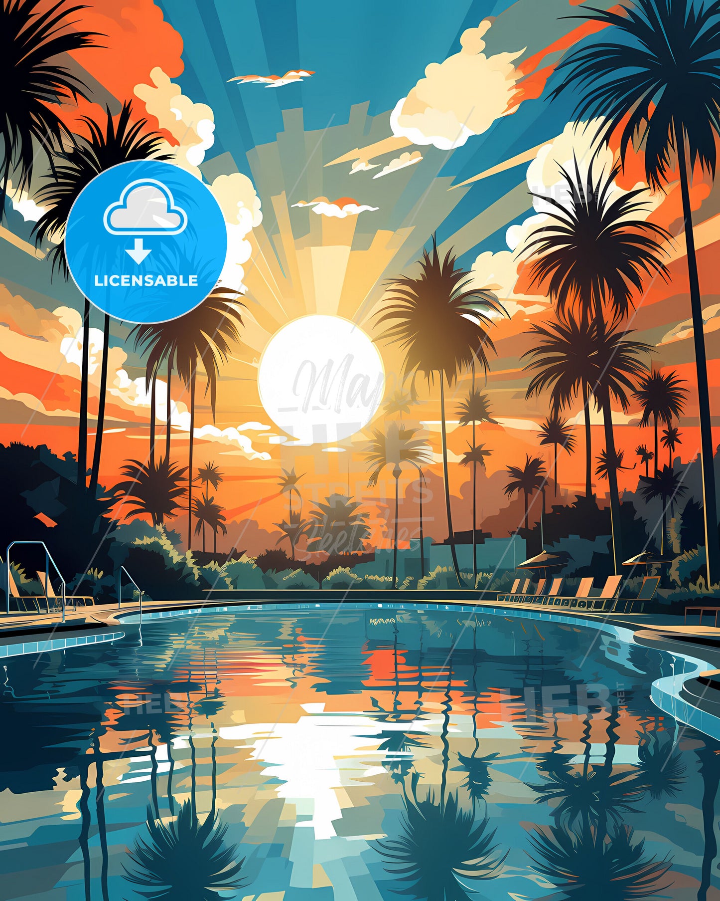 Maceio Brazil Skyline Vibrant Poolside Palm Tree Paradise Painting