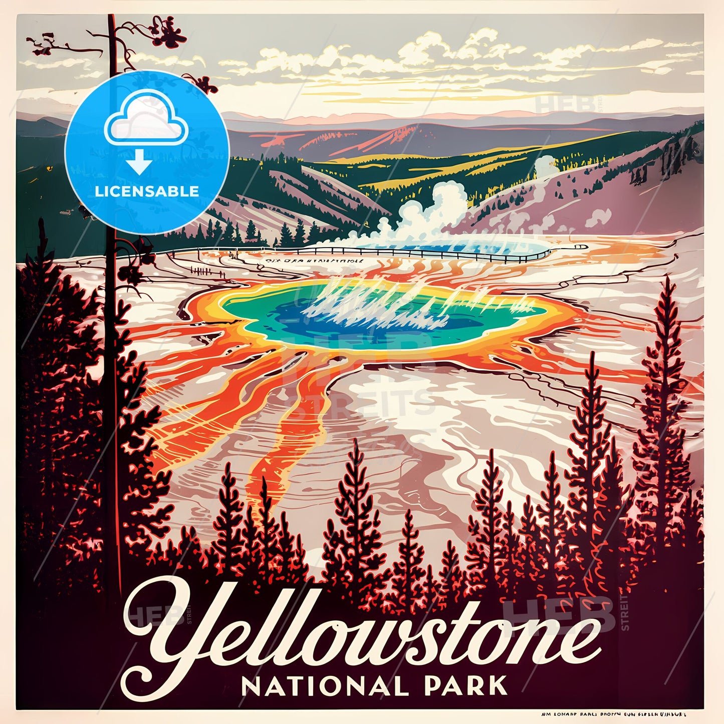 Majestic Cascades: Vintage Elegance of Yellowstone's Breathtaking Splendor