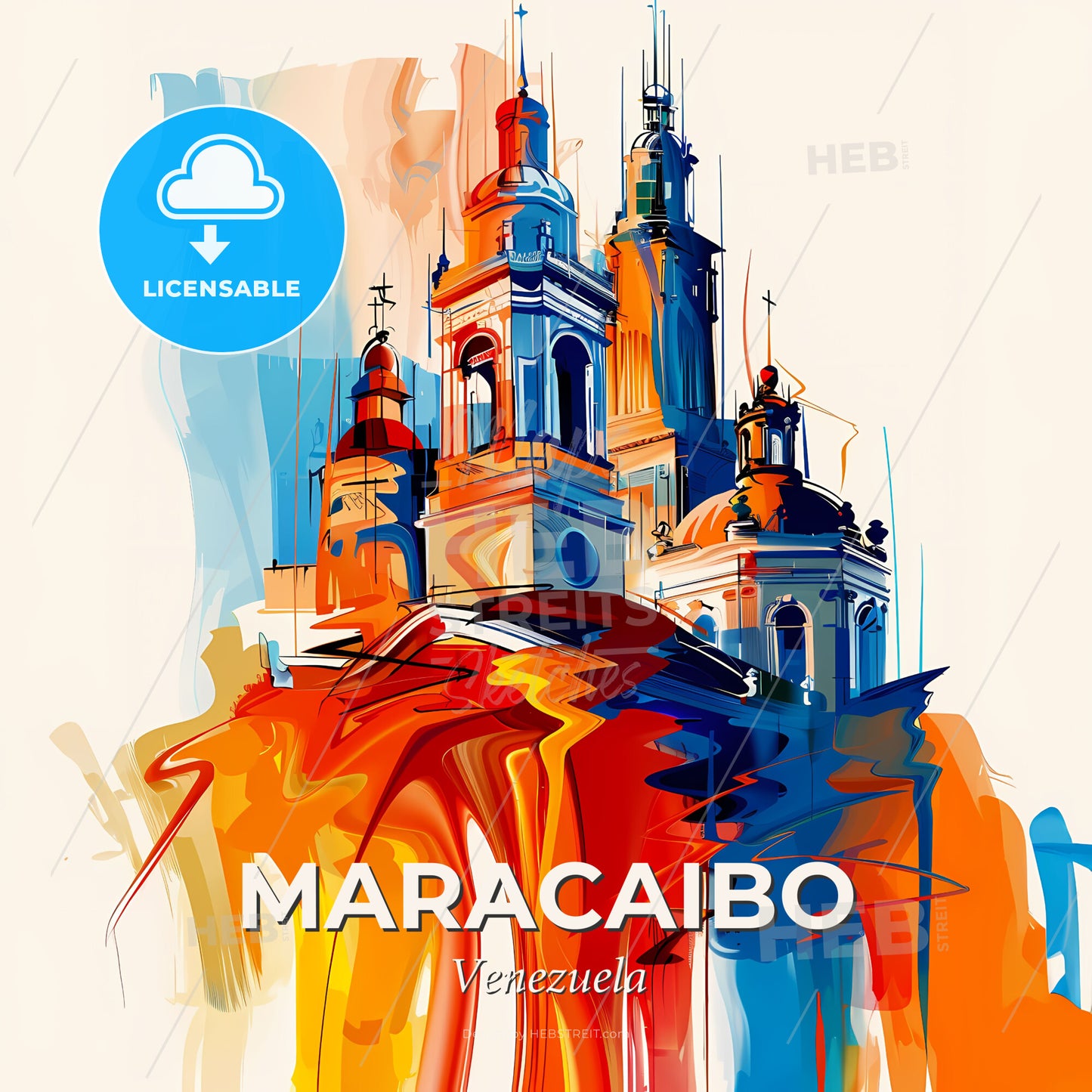 Vibrant Maracaibo, Venezuela - A Painting Of A Building - Square format print template