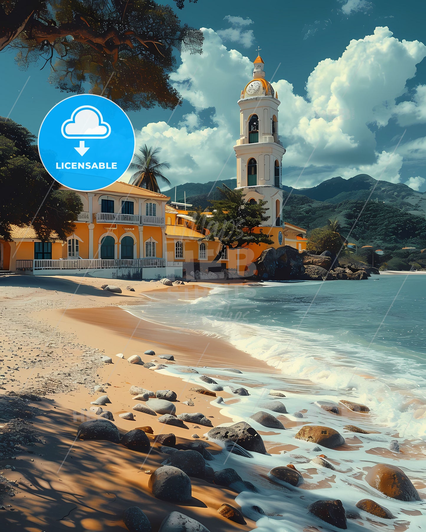 Caribbean Art Painting Martinique Seascape Northern America Building Tropical Beach