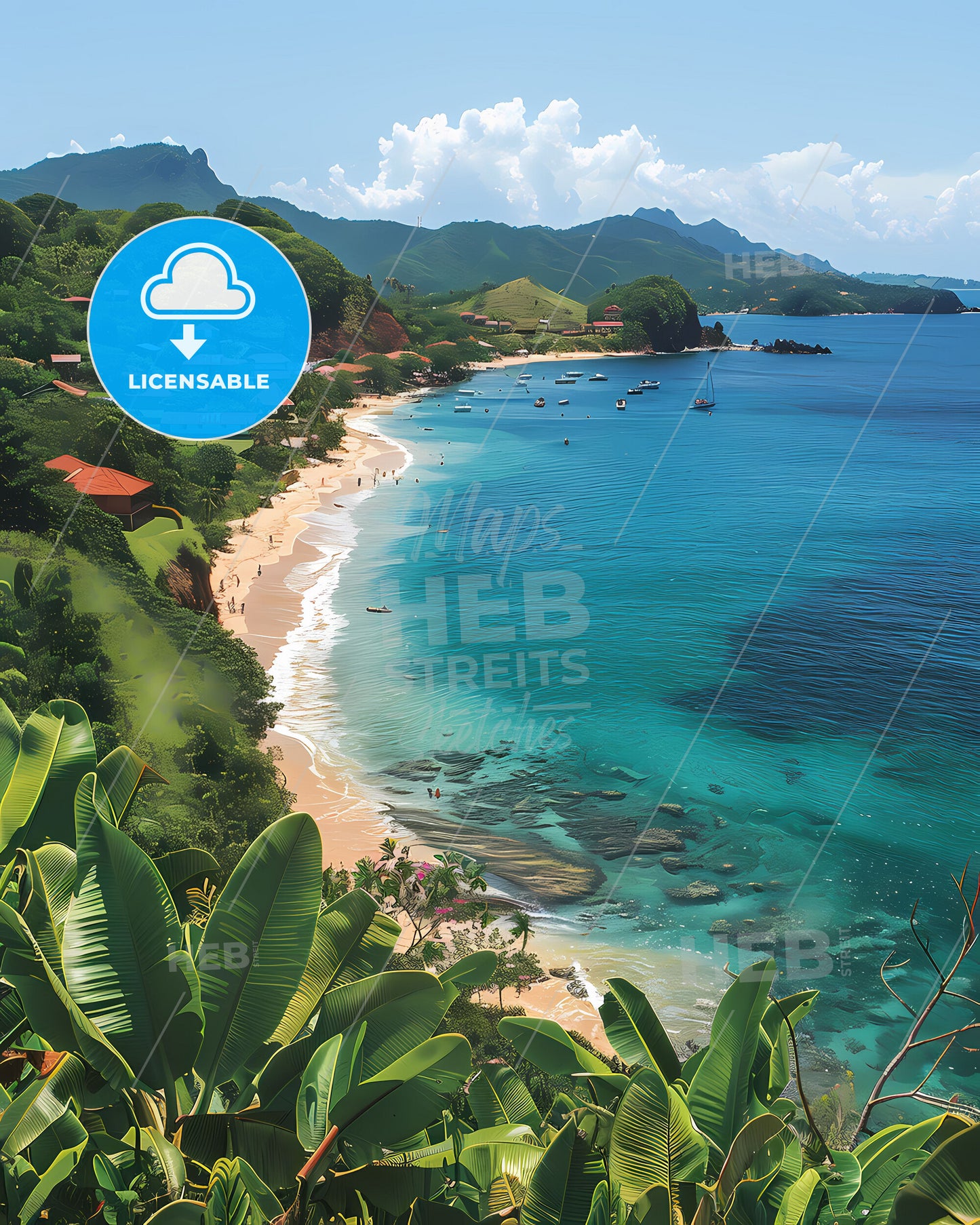 Vibrant Tropical Beach Painting: Martinique, North America, Caribbean