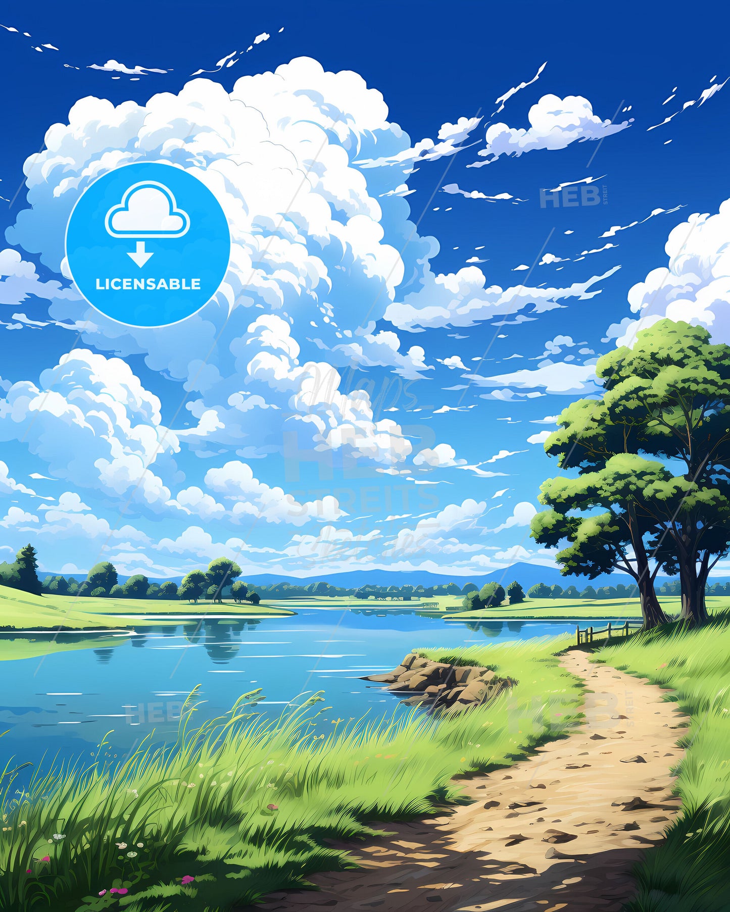 Matola Mozambique Skyline Painting | Vibrant Brushstroke Artwork | Path Leading to Lake