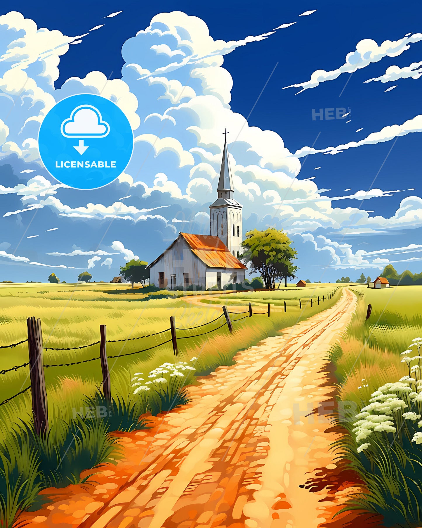 Matola, Mozambique Cityscape Painting: Artful Dirt Road to Church