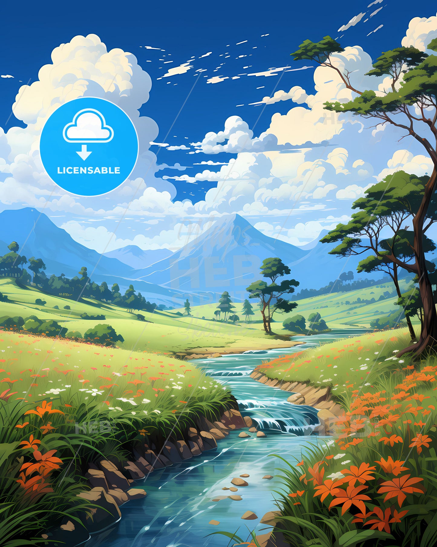 Maturin Venezuela Cityscape River Valley Colorful Art Painting Skyline Flowers Trees Landscape Canvas Oil Painting Style