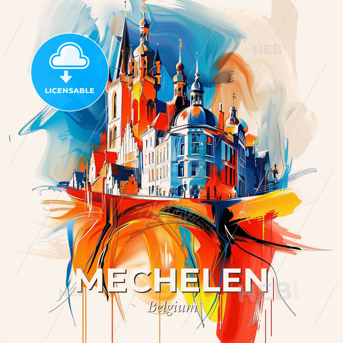 Vibrant Mechelen , Belgium - A Colorful Castle With Towers - Square format print template