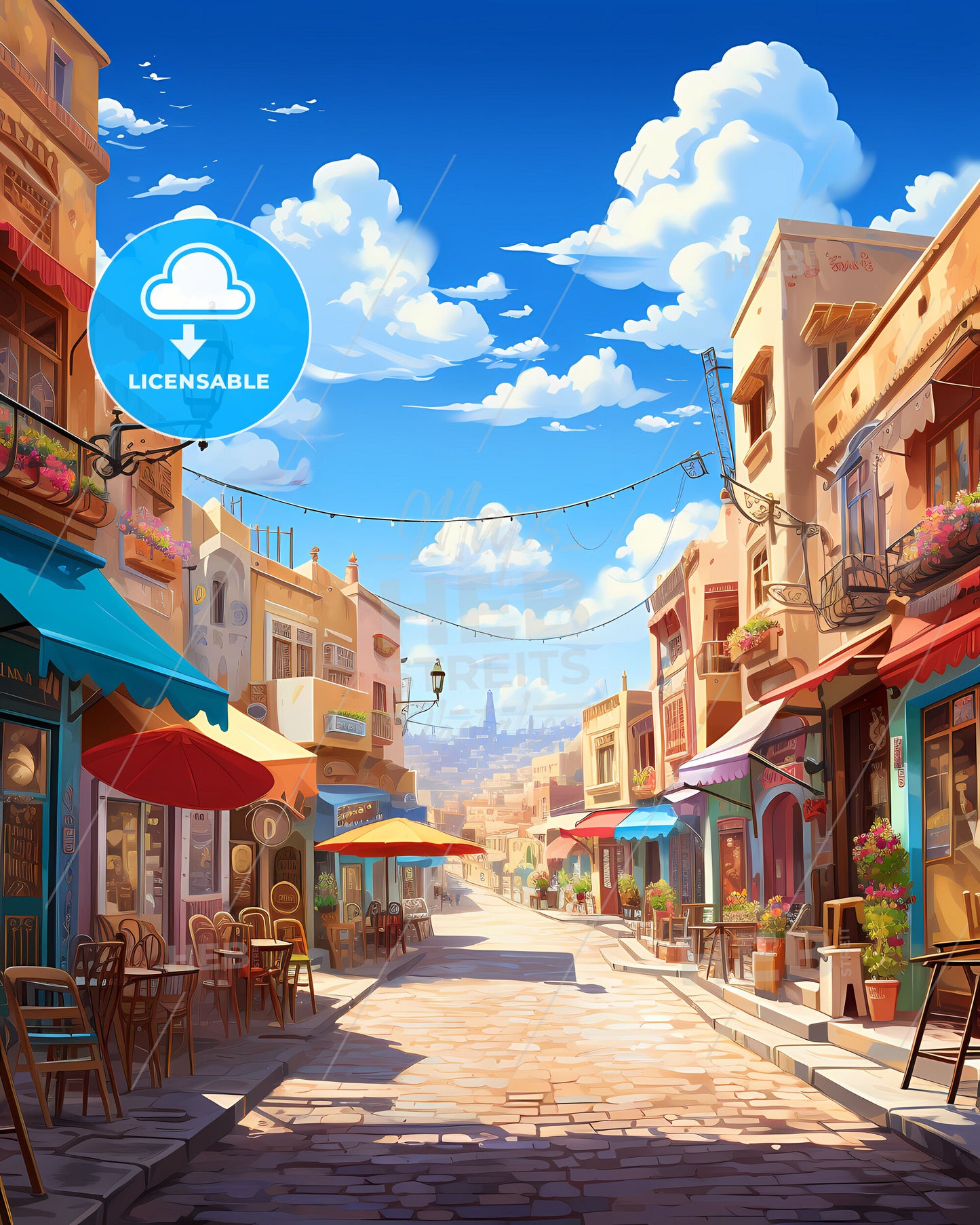 Meknes Morocco City Skyline with Colorful Buildings and Street Art