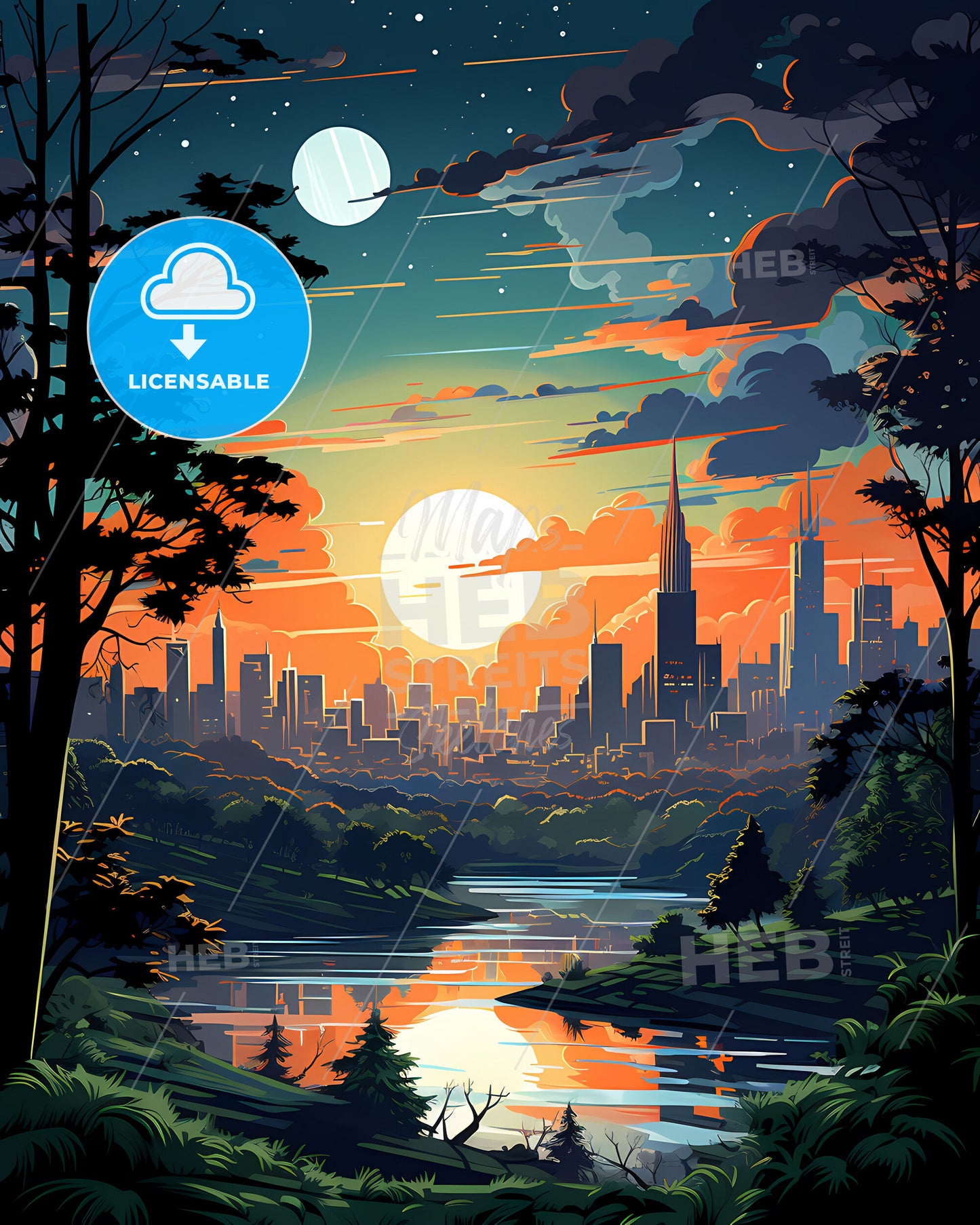 Impressive Artistic Melbourne Cityscape with River and Greenery