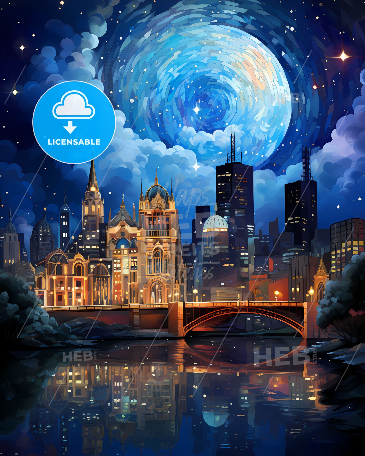 Vibrant Melbourne Cityscape: Artful Bridge and River Skyline Panorama