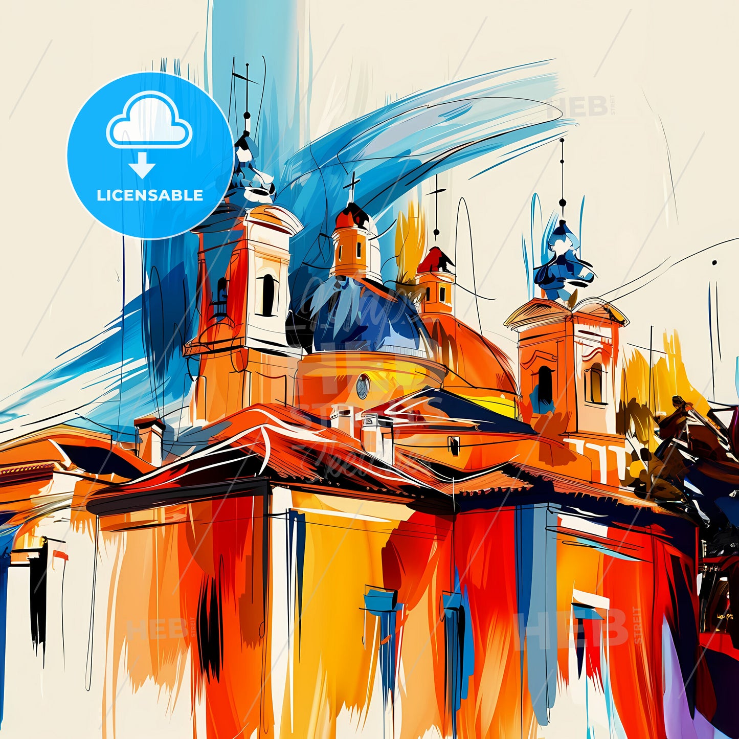 Vibrant Mendoza, Argentina - A Painting Of A Building With A Colorful Roof