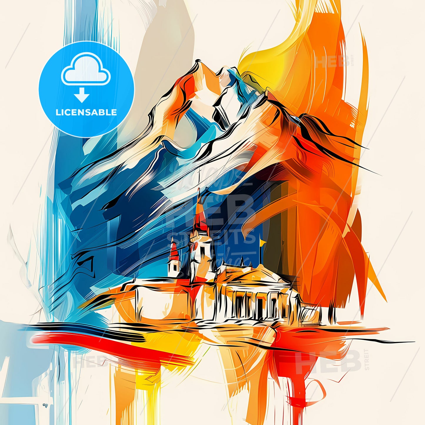 Vibrant Mendoza, Argentina - A Painting Of A Building With A Mountain In The Background