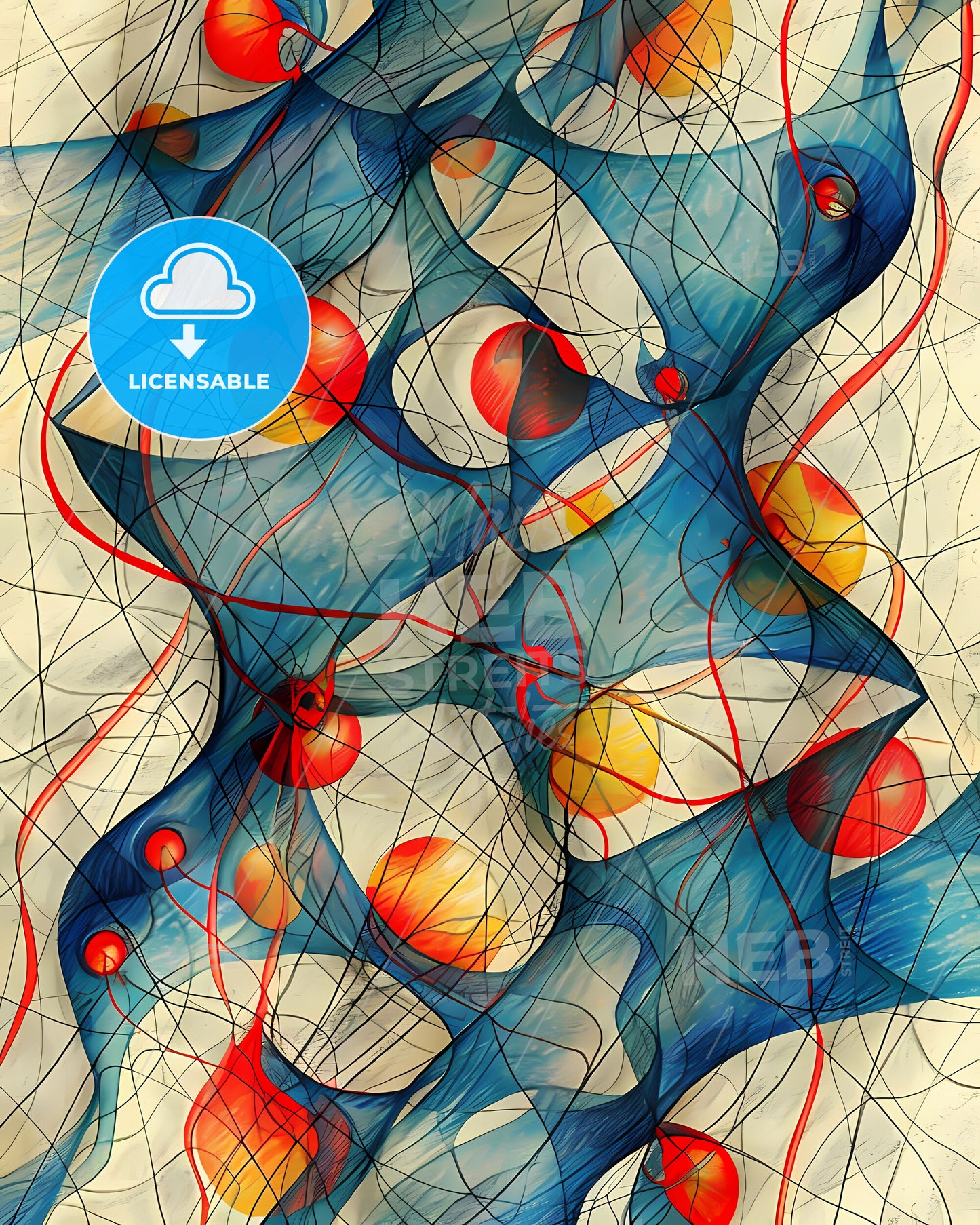 Abstract Korean-inspired Wall Art: Colorful, Expressive Metalpoint Drawing with Crosshatching and Artistic Lines