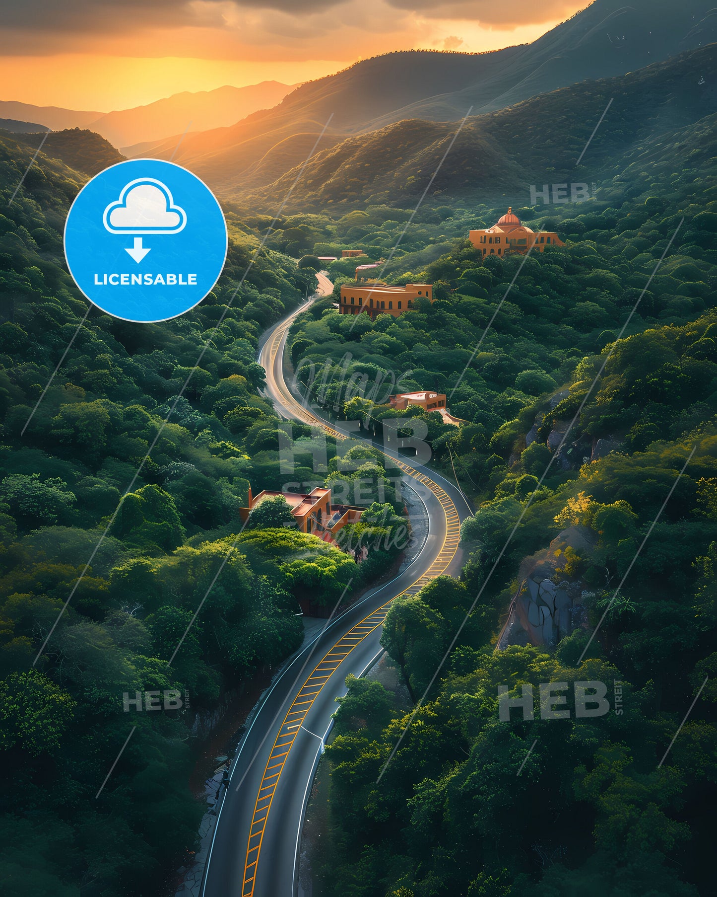 Vibrant Painting: Winding Road Through Forest in Mexico, North America, Art