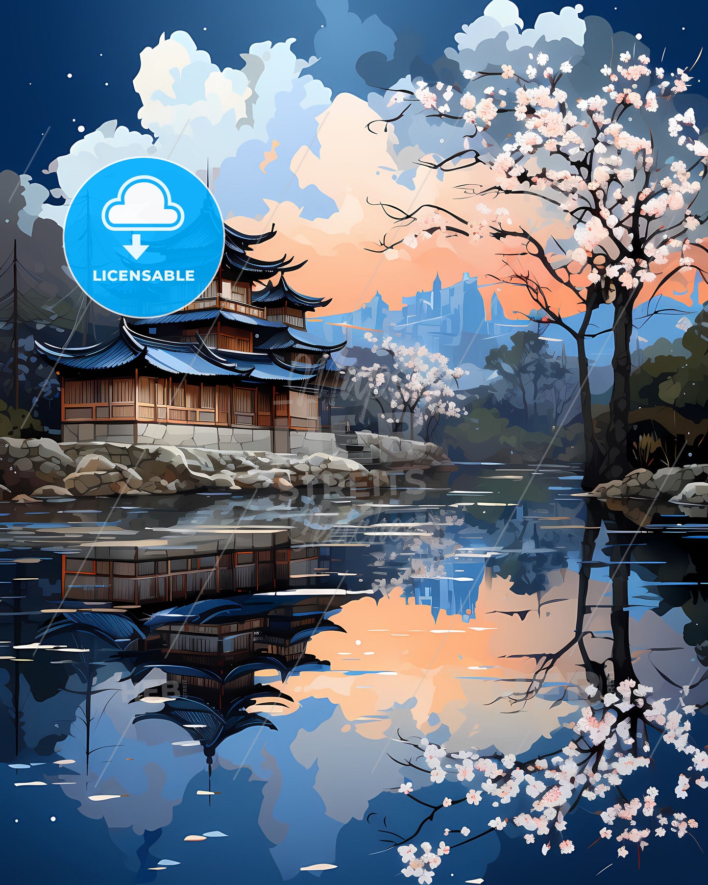 Mianyang China Skyline Artistic Painting Vibrant Colors Cityscape Building Riverside