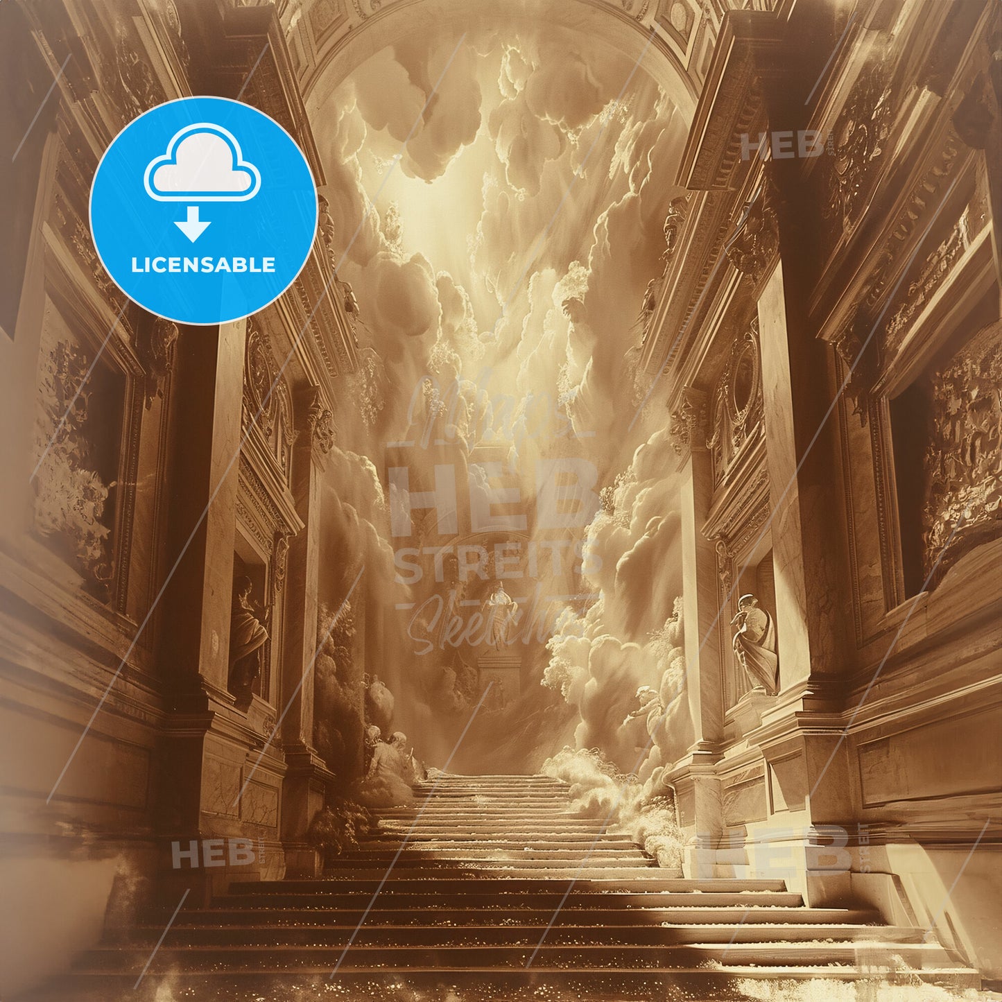 Michelangelo’s Other Ceiling: The Bathroom - A painting of a skyline with a colorful building