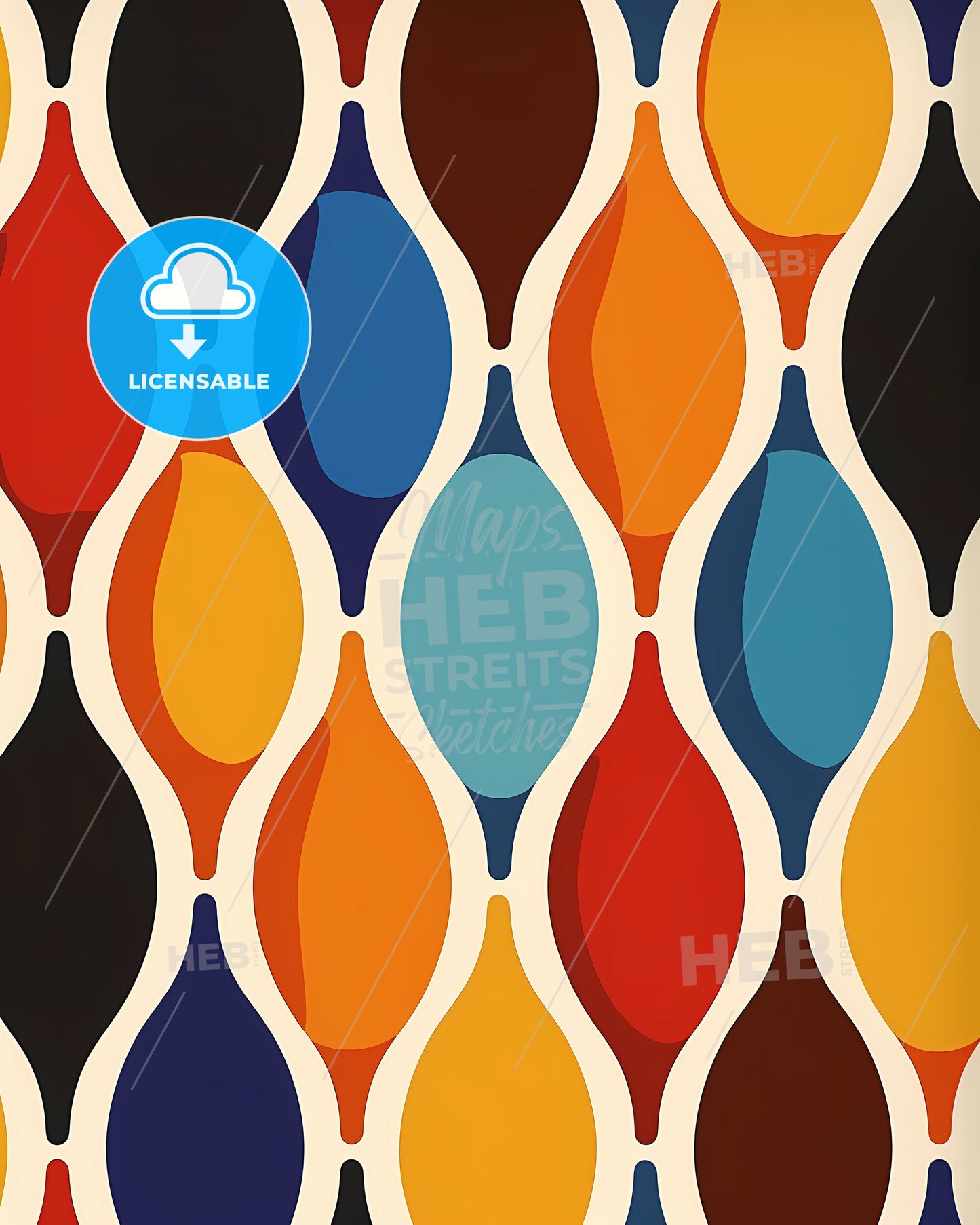 Mid-Century Modern Minimalistic Geometric Pattern: Black and White with Primary Color Accents in High-Resolution JPEG Format