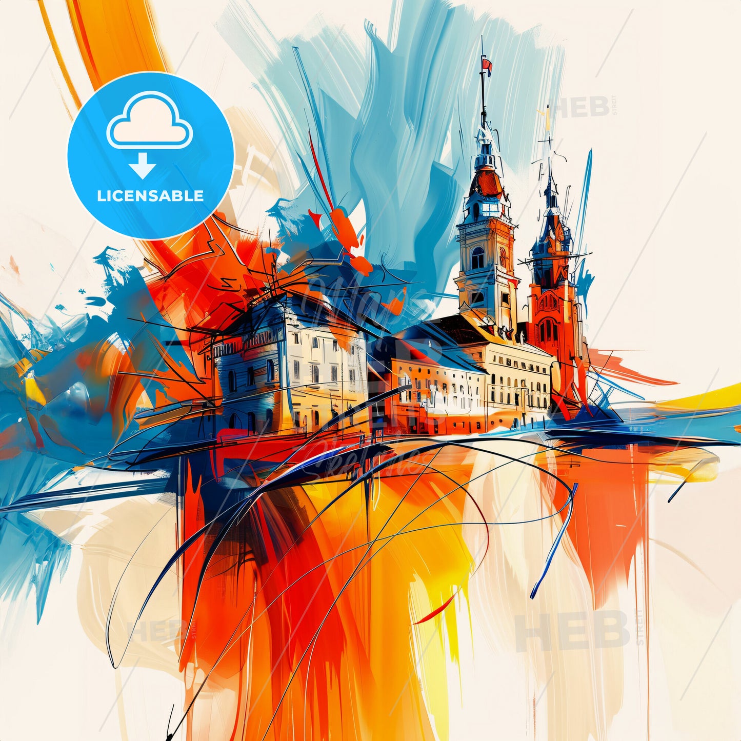 Vibrant Milwaukee, Wisconsin - A Painting Of A Building With A Tower And A Flag