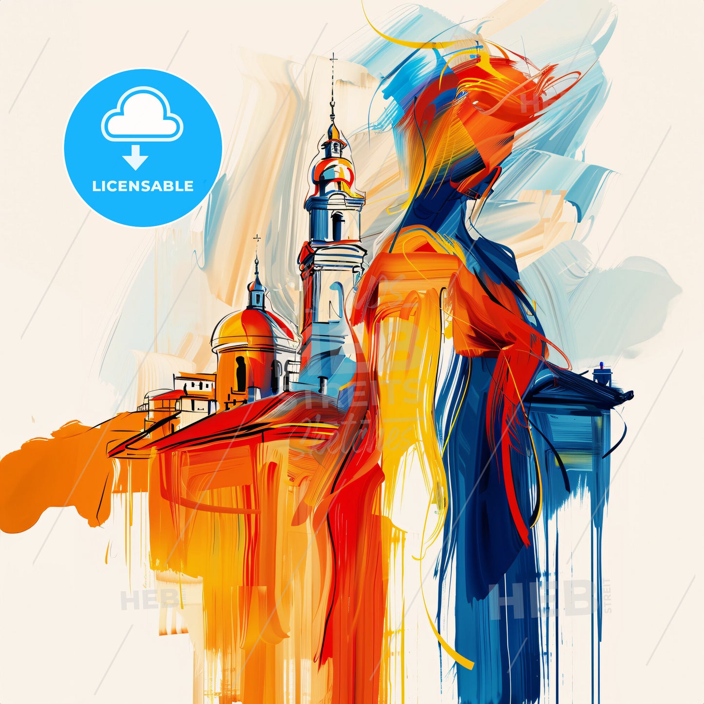 Vibrant Mingachevir, Azerbaijan - A Painting Of A Building With A Tower And A Spire