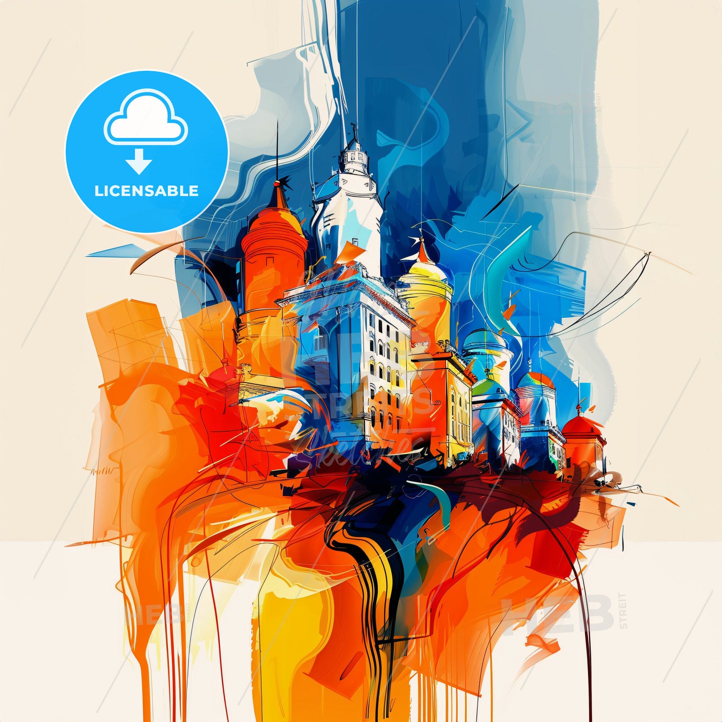 Vibrant Mingachevir, Azerbaijan - A Colorful Painting Of Buildings