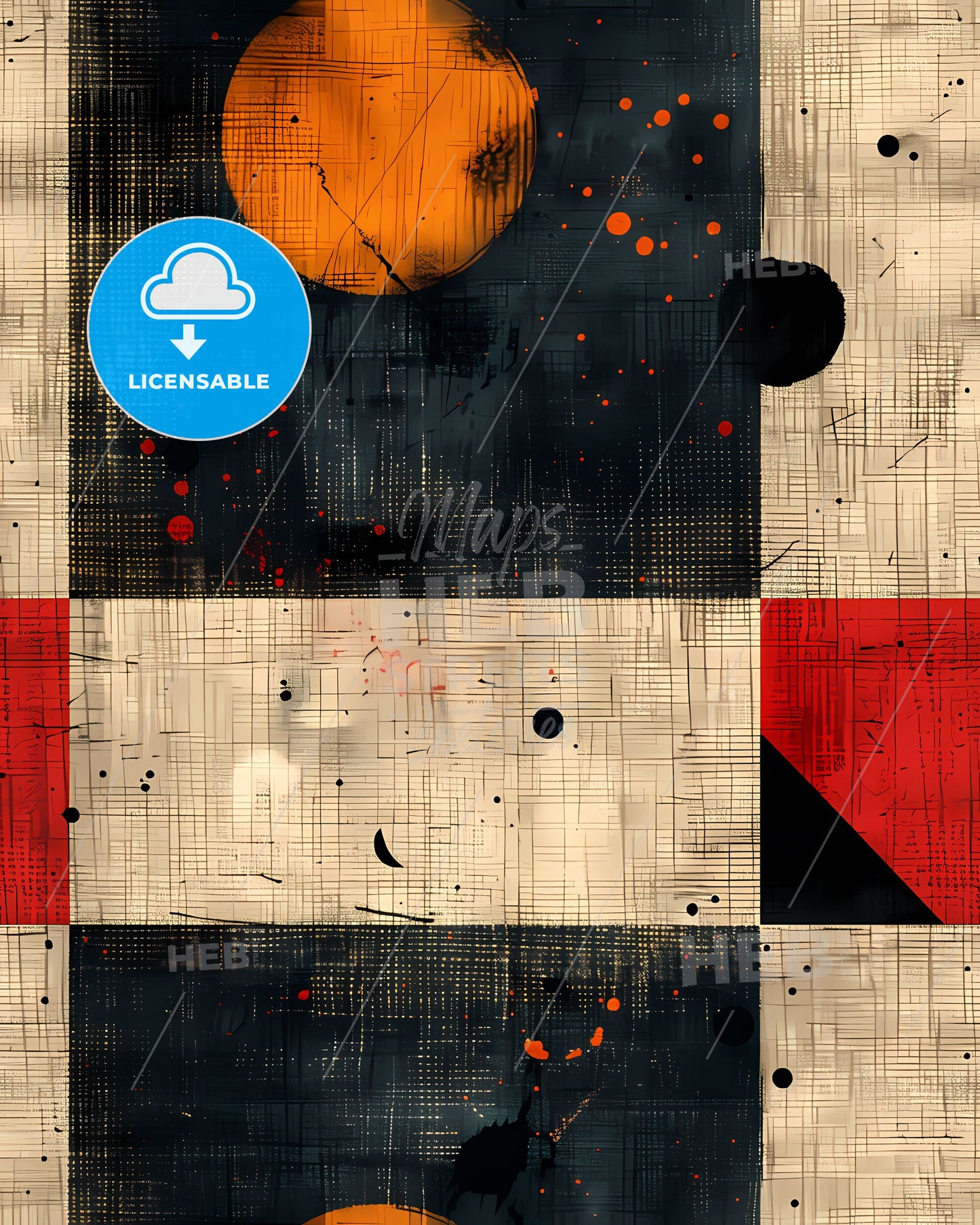 Colorful African-themed minimalist art painting with squares and dots