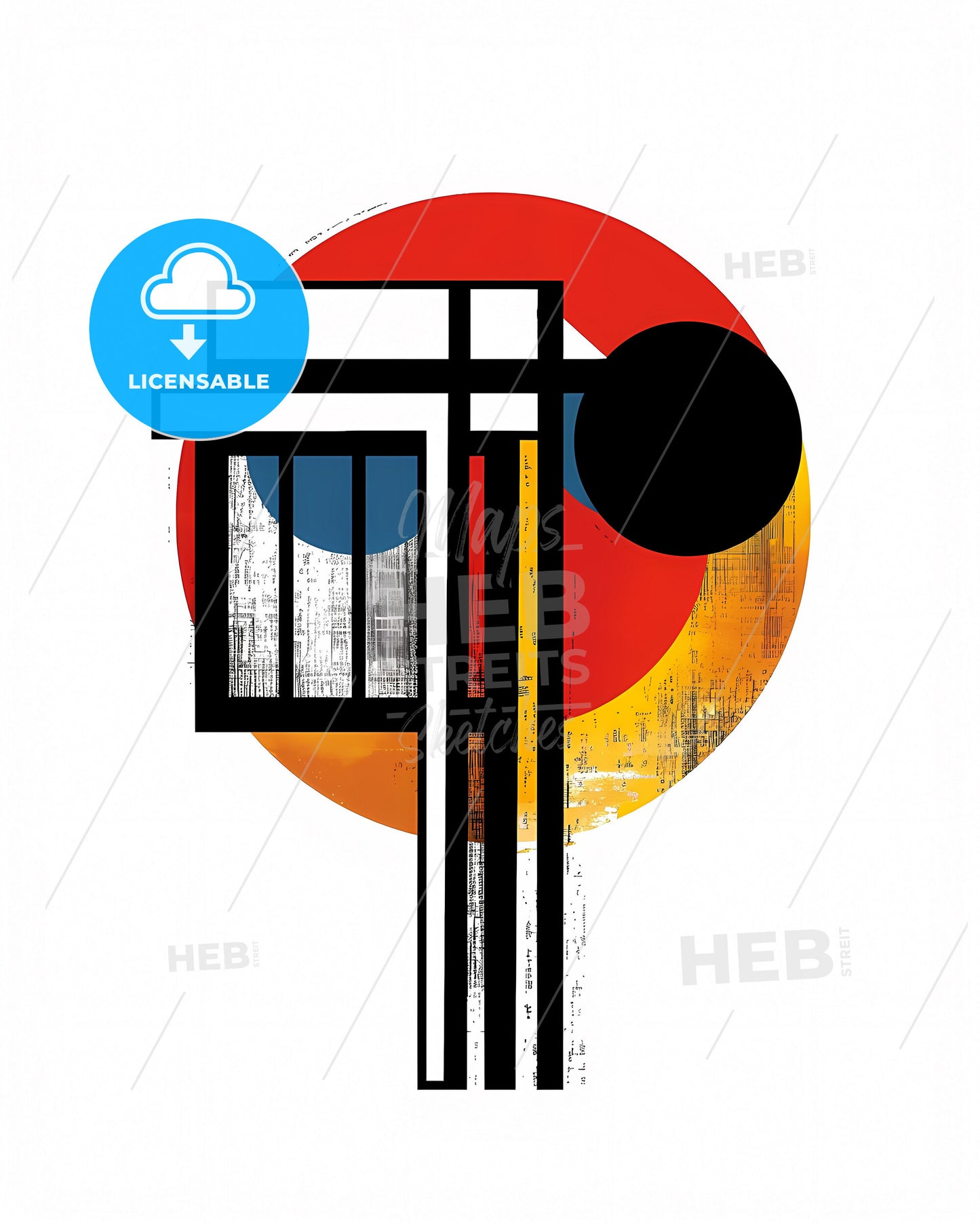 Bauhaus Geometric Art Print, Vibrant Colorful Circle, Modern Abstract Painting