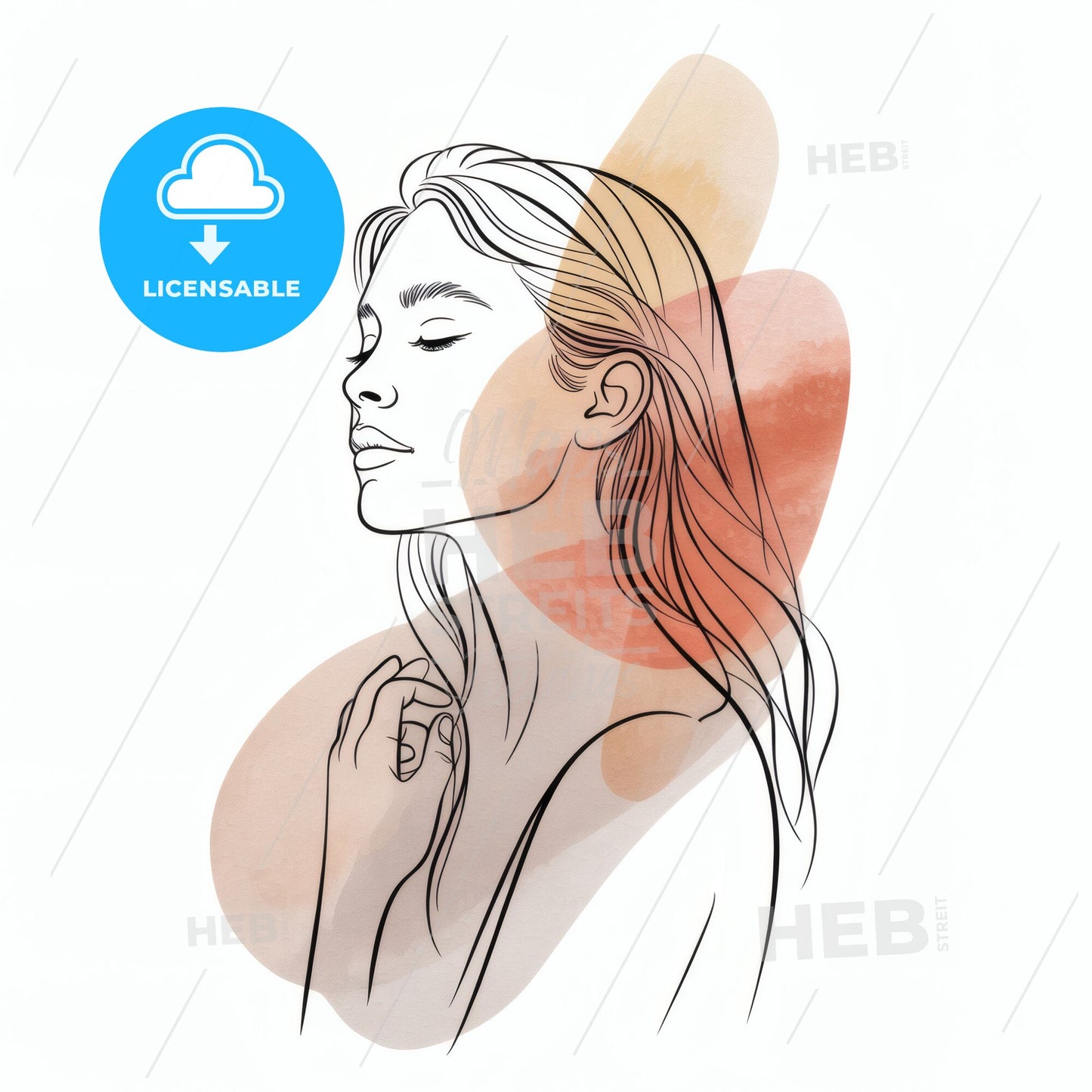 Minimalist Line Art Portrait of a Woman with Abstract Color Elements for Stylish Decor