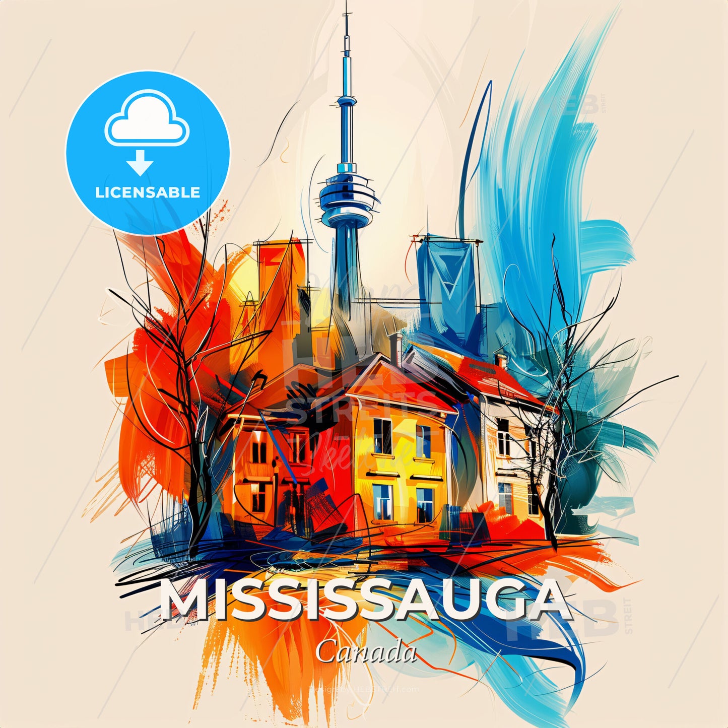 Vibrant Mississauga, Canada - A Painting Of A Building - Square format print template