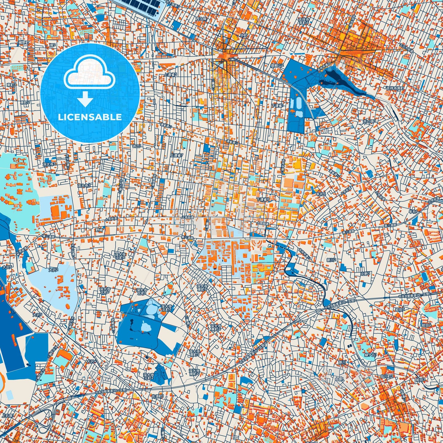 Colorful Mitaka Street Map with Labels and Buildings