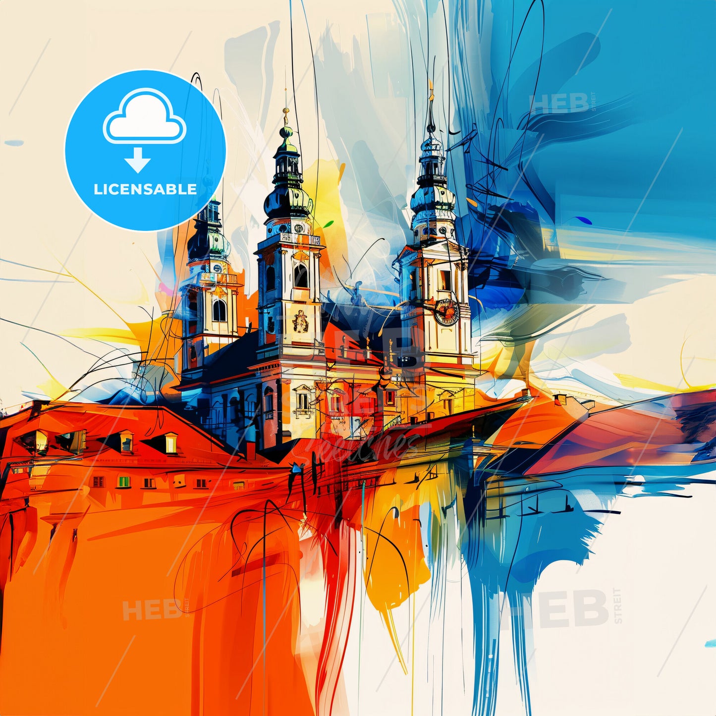 Vibrant München, Germany - A Painting Of A Building With Towers