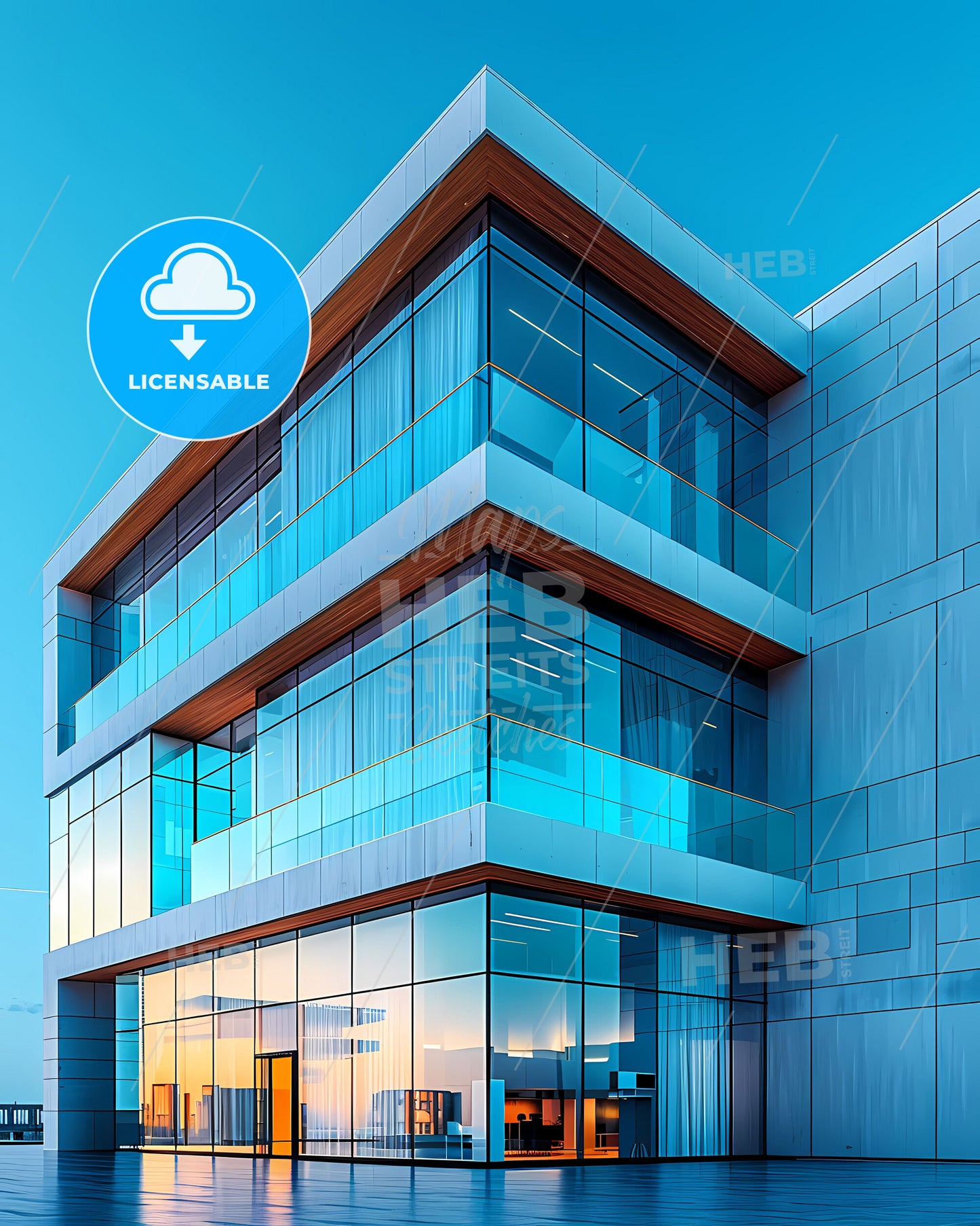 Abstract painting with blue sky and building Glass Windows