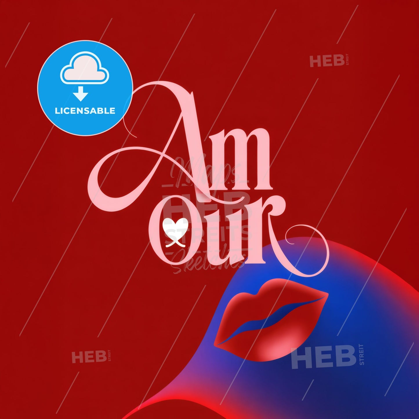 Modern Love: Chic 'Amour' Print in Pink Cursive on Bold Red with Heart Detail