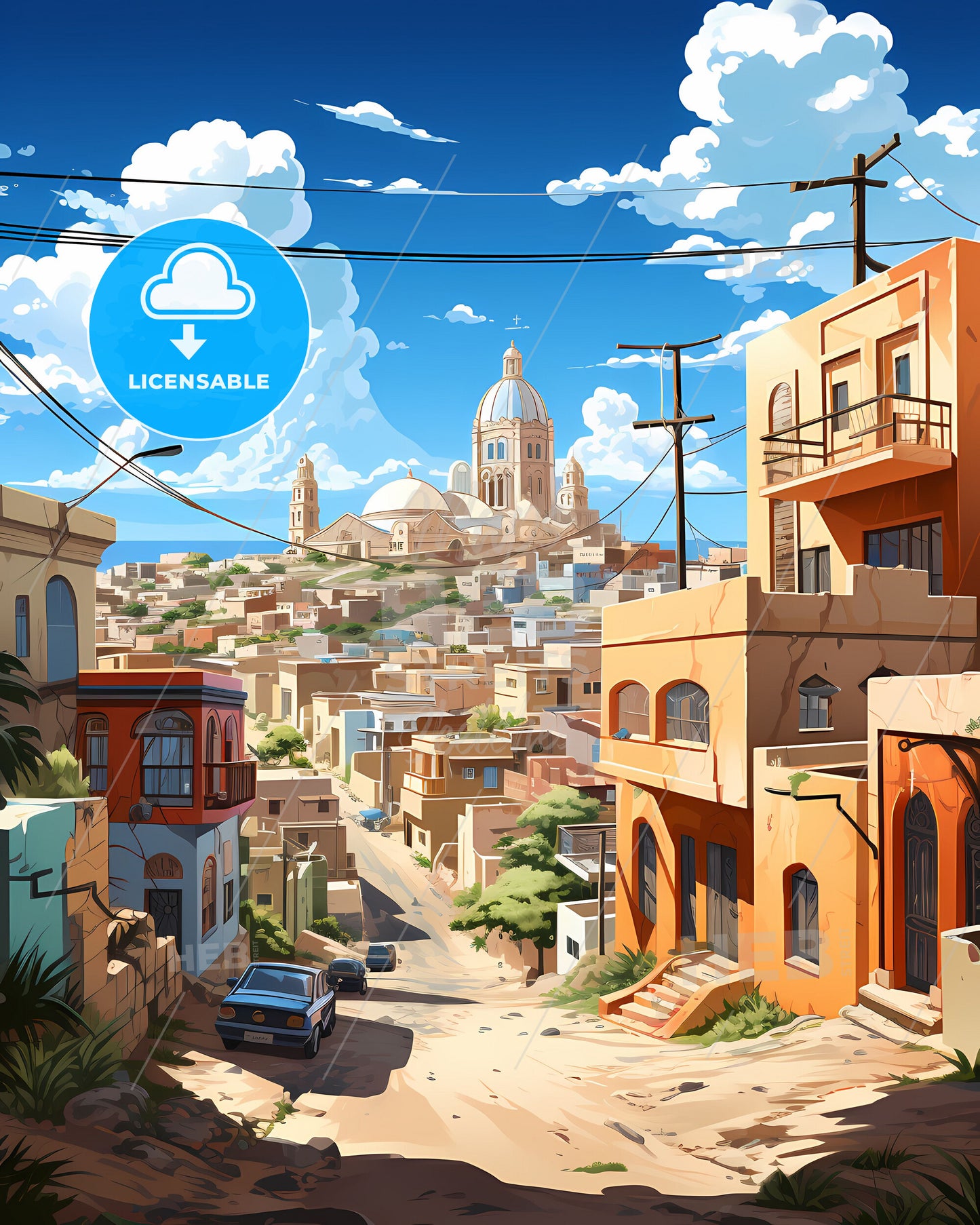 Vibrant Mogadishu Skyline Street Painting Art Cityscape