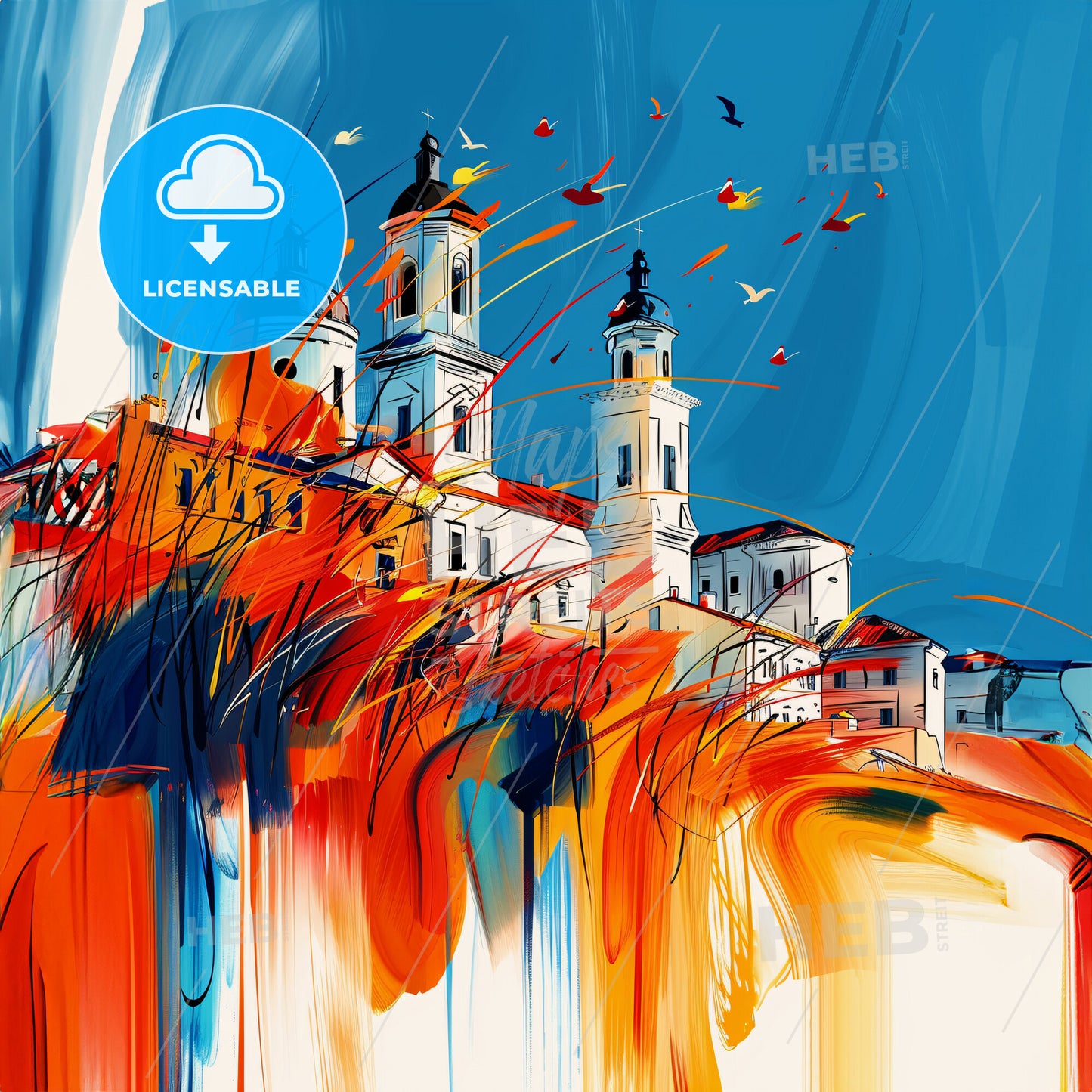 Vibrant Могілеў, Belarus - A Painting Of A Building With Colorful Paint