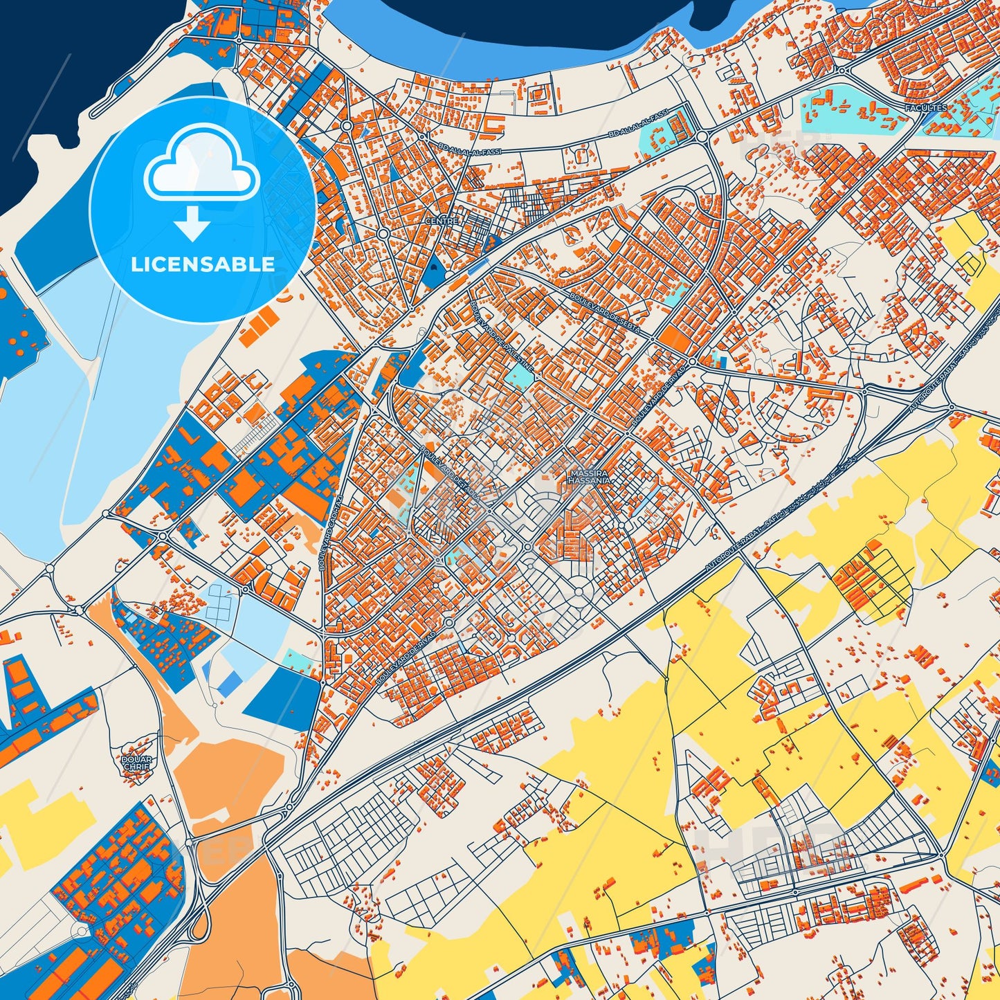 Colorful Mohammedia Street Map with Labels and Buildings