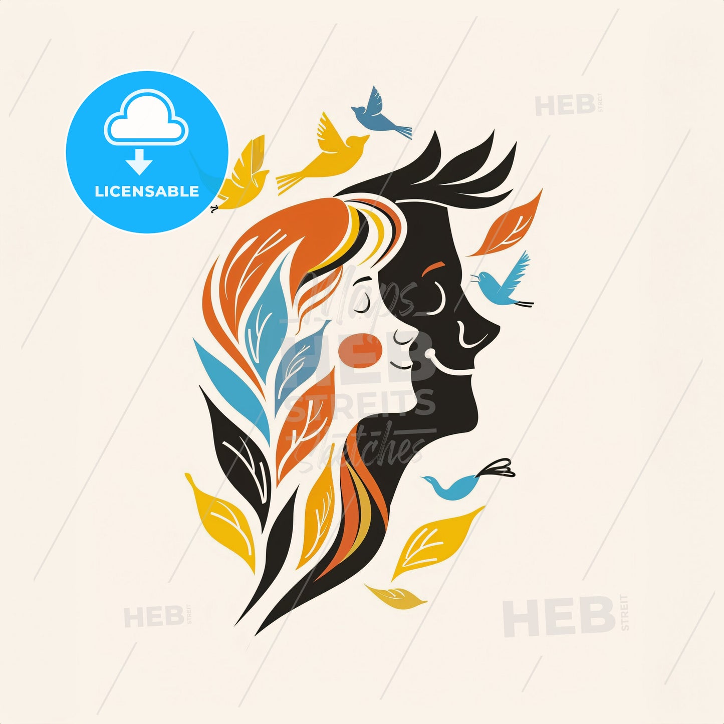 Mom Is Singing To A Baby - A Man And Woman With Colorful Leaves And Birds