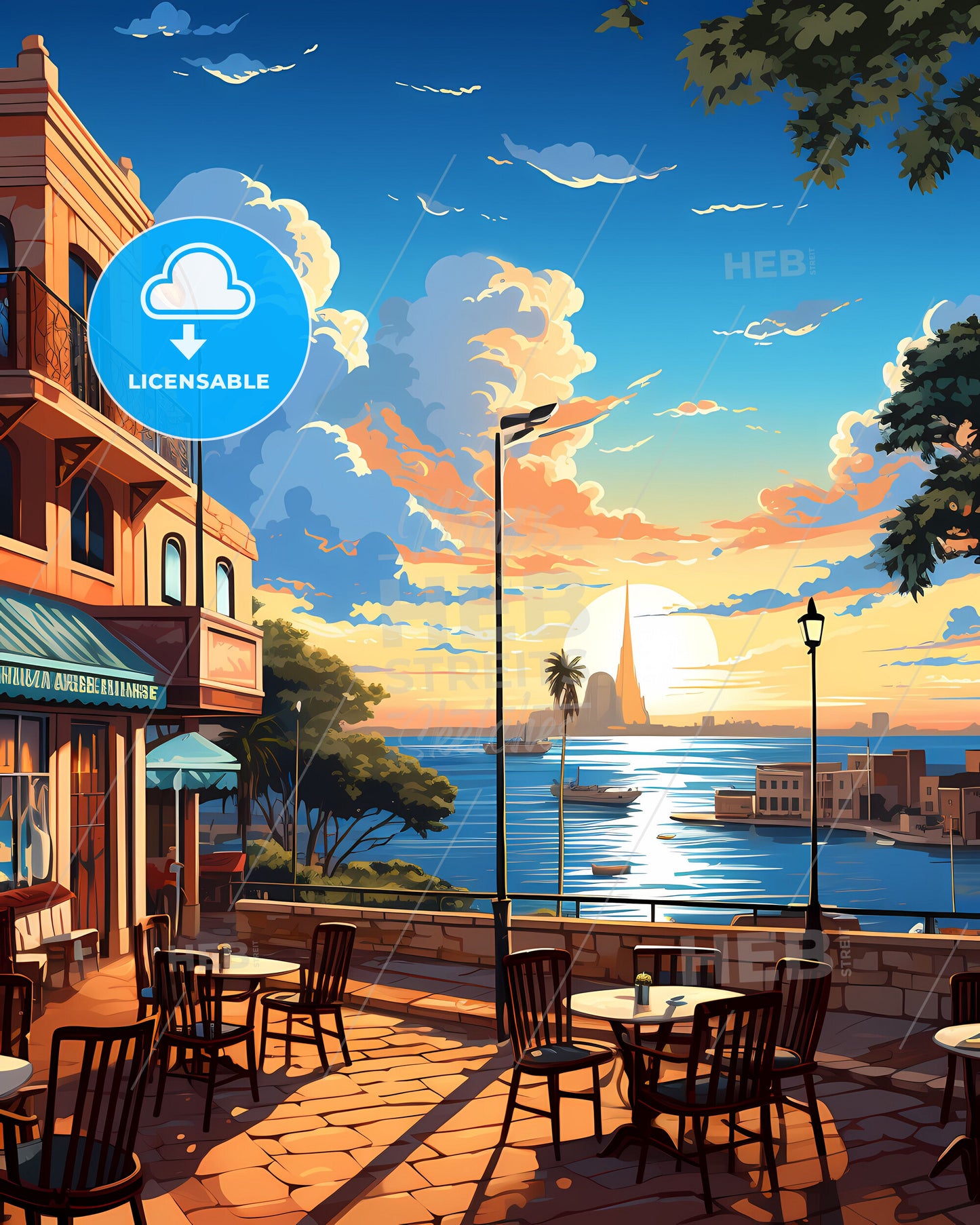 Mombasa Kenya Skyline Art Painting Restaurant Waterfront Dining Coastline City Architecture
