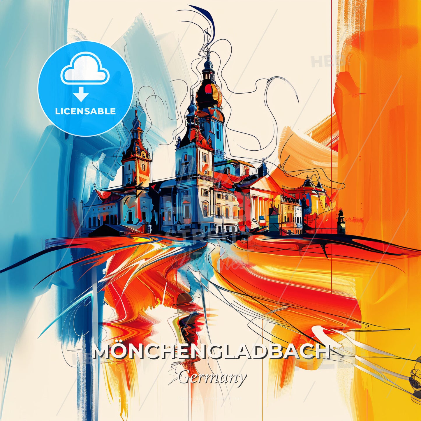 Vibrant Mönchengladbach, Germany - A Painting Of A Building - Square format print template
