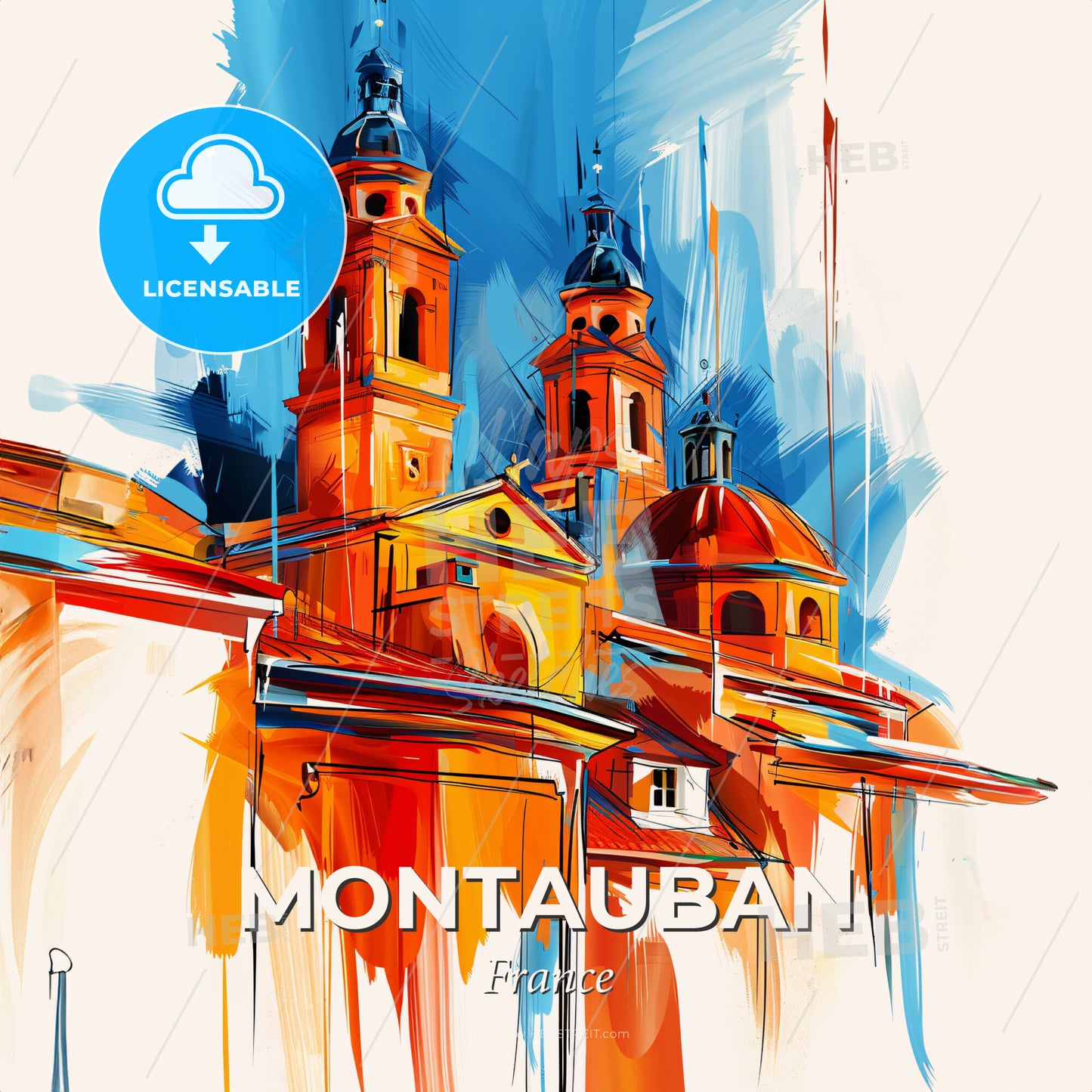 Vibrant Montauban, France - A Painting Of A Building - Square format print template