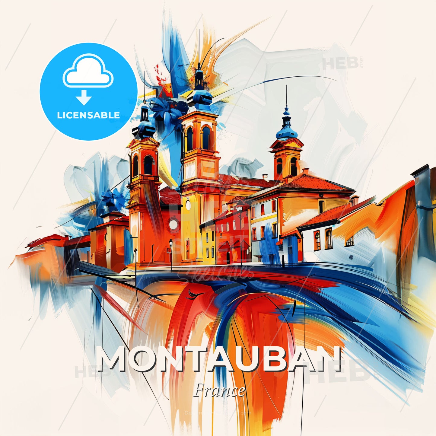 Vibrant Montauban, France - A Painting Of A Building With Towers - Square format print template