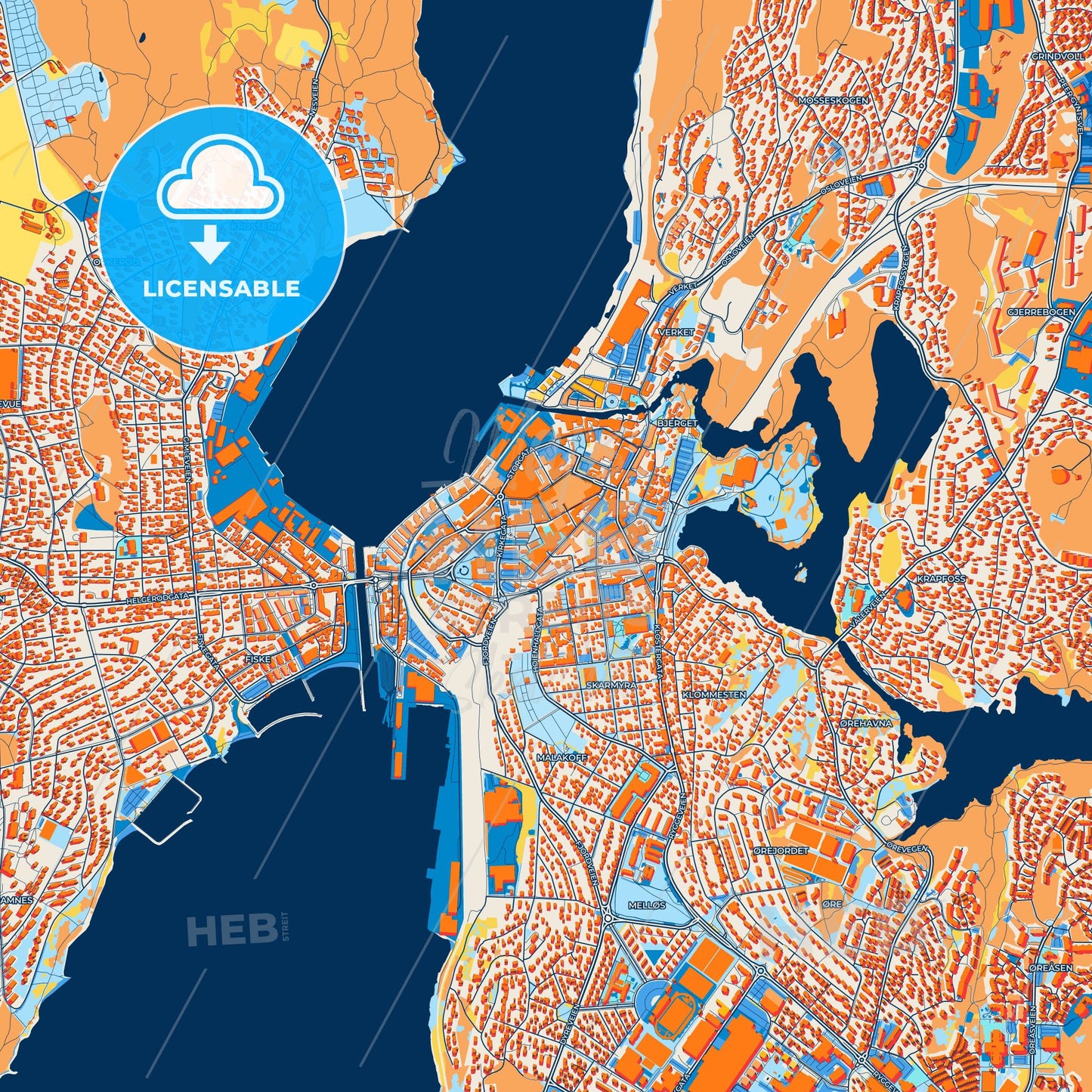 Colorful Moss Street Map with Labels and Buildings
