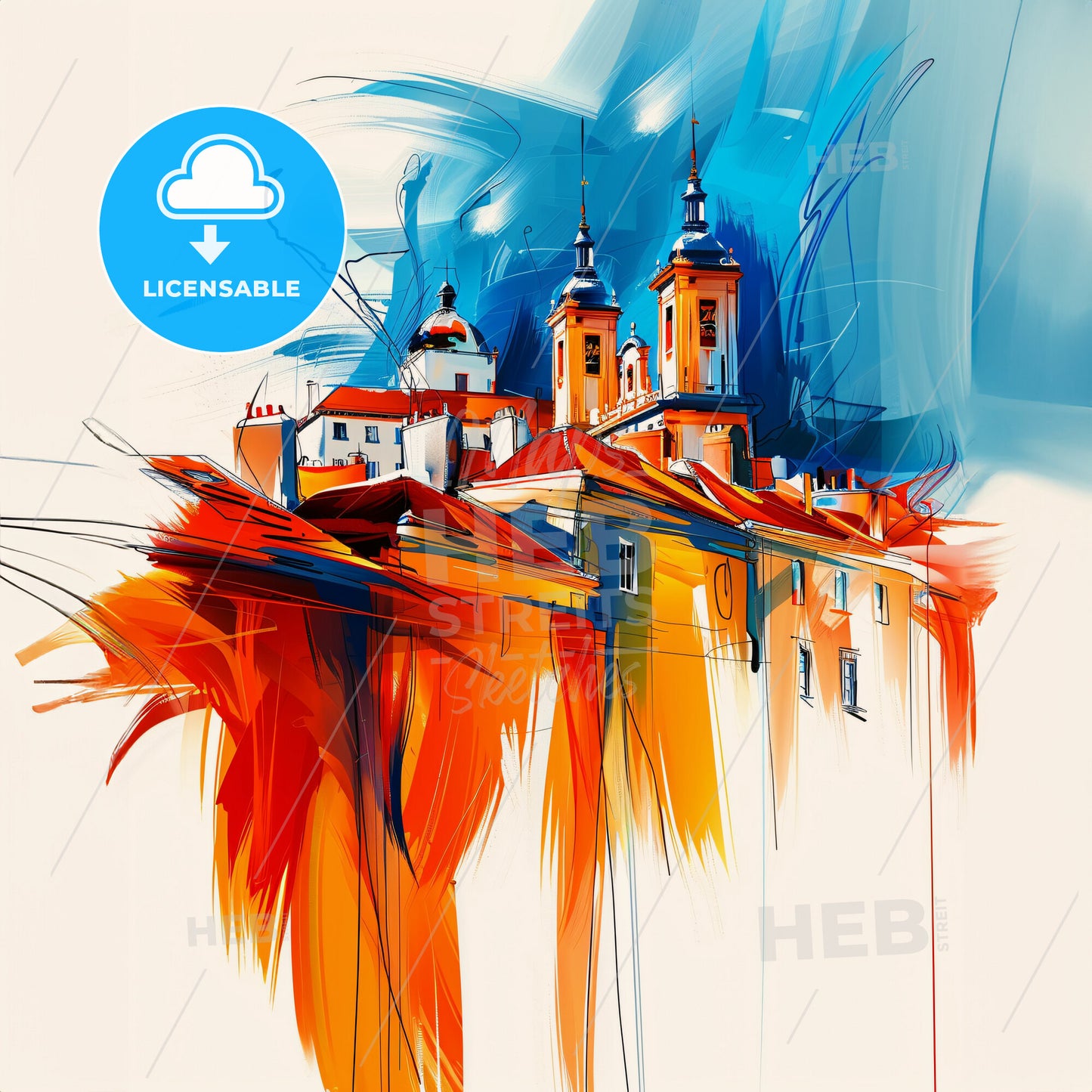 Vibrant Mérignac, France - A Painting Of A Building With A Red Roof