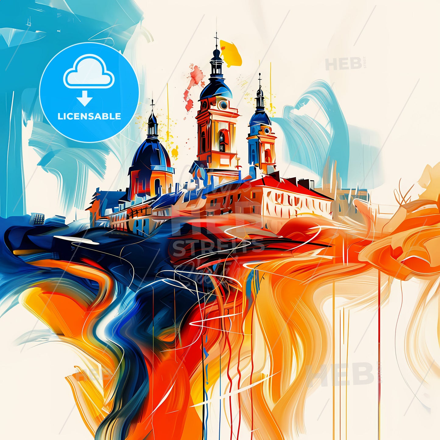 Vibrant Mérignac, France - A Painting Of A Building With A Colorful Background