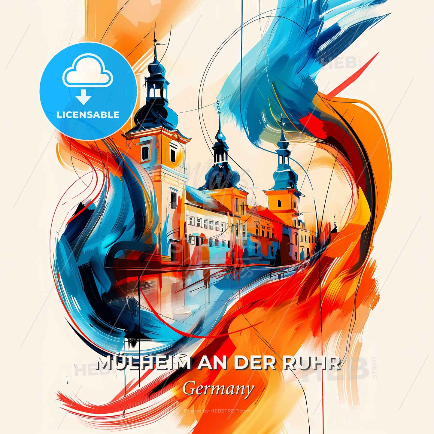 Vibrant Mülheim An Der Ruhr, Germany - A Painting Of A Building With Colorful Paint Splashes - Square format print template