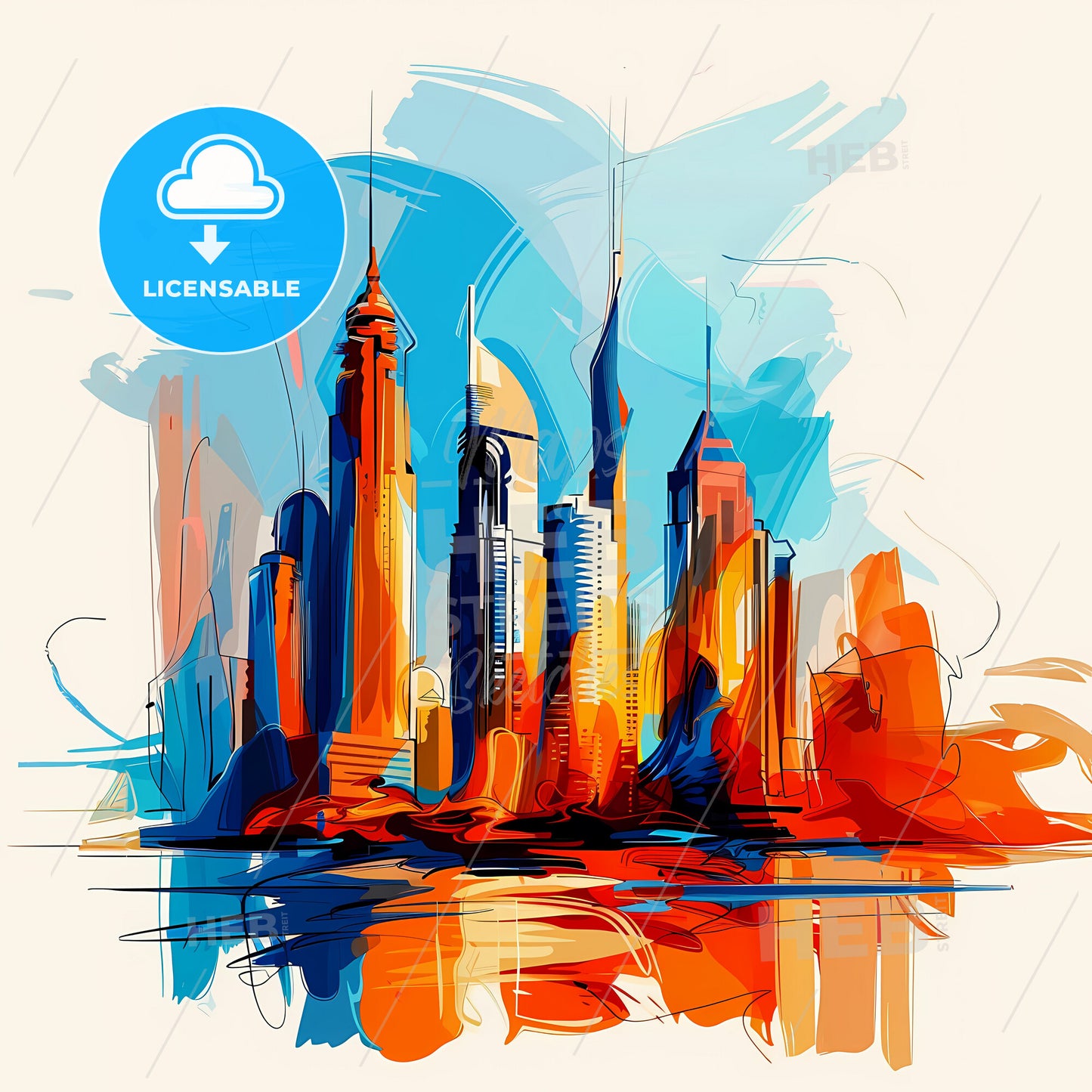 Vibrant Musaffah City , United Arab Emirates - A Colorful Cityscape With Many Tall Buildings