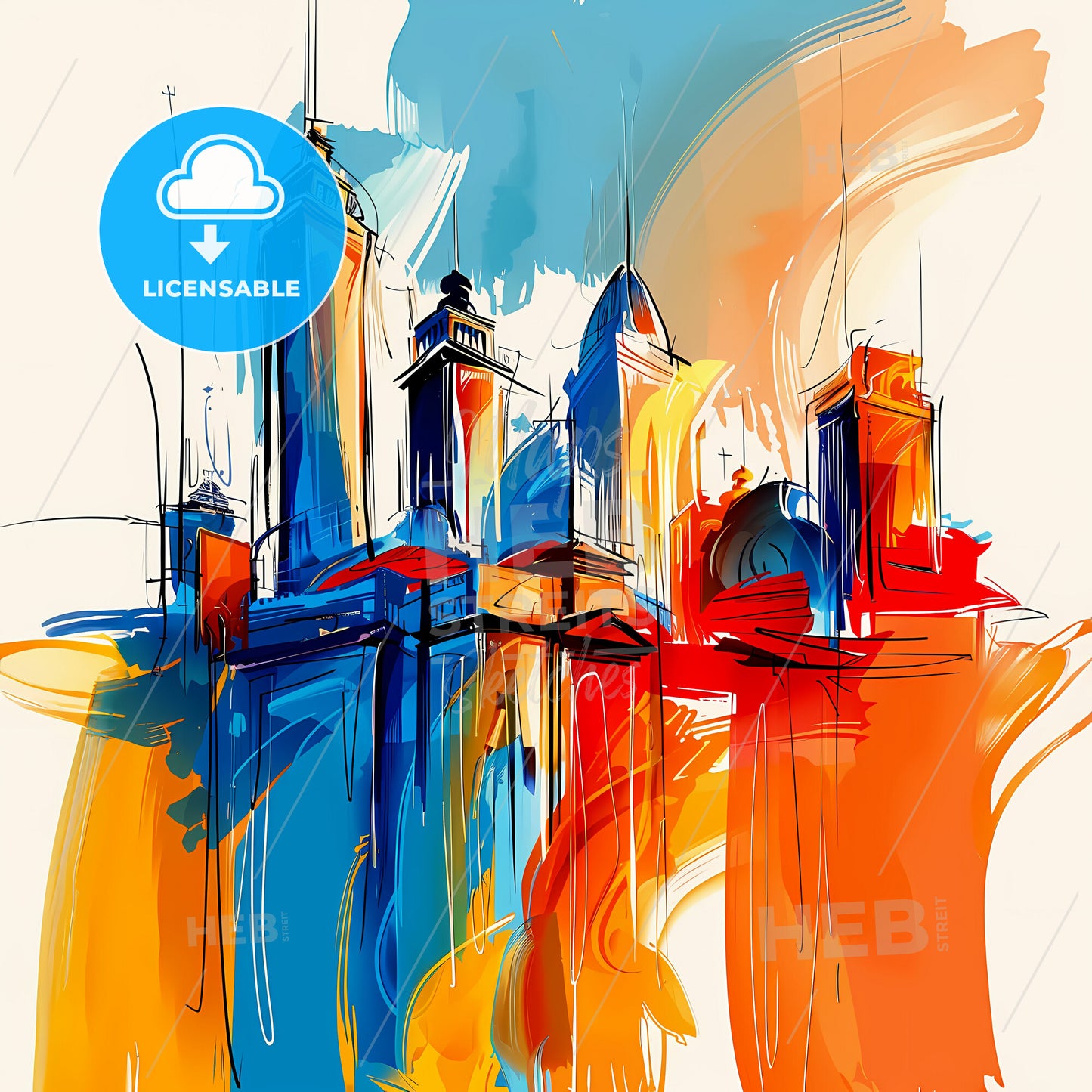Vibrant Musaffah City , United Arab Emirates - A Colorful Cityscape With Towers And A Round Dome