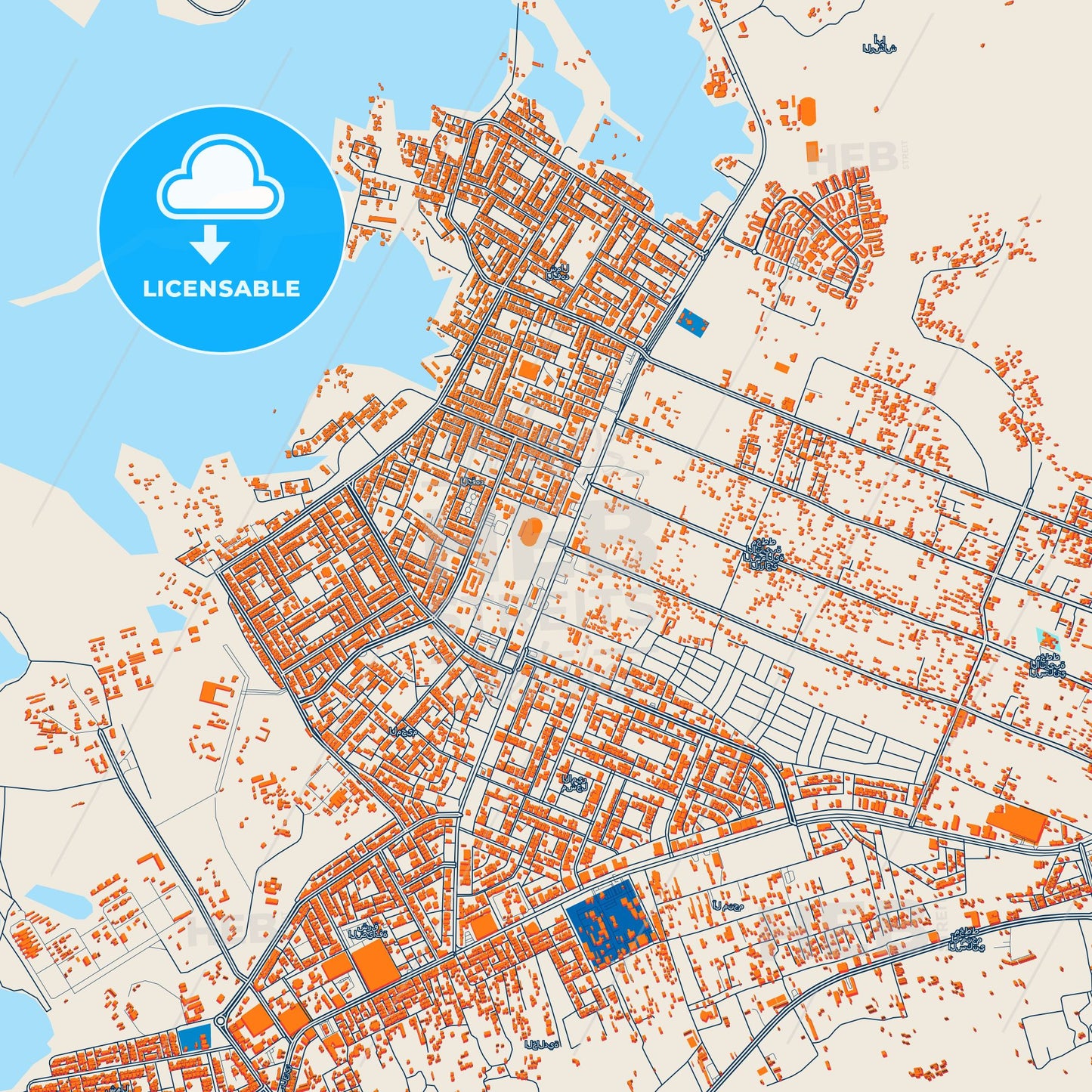 Colorful Najran Street Map with Labels and Buildings